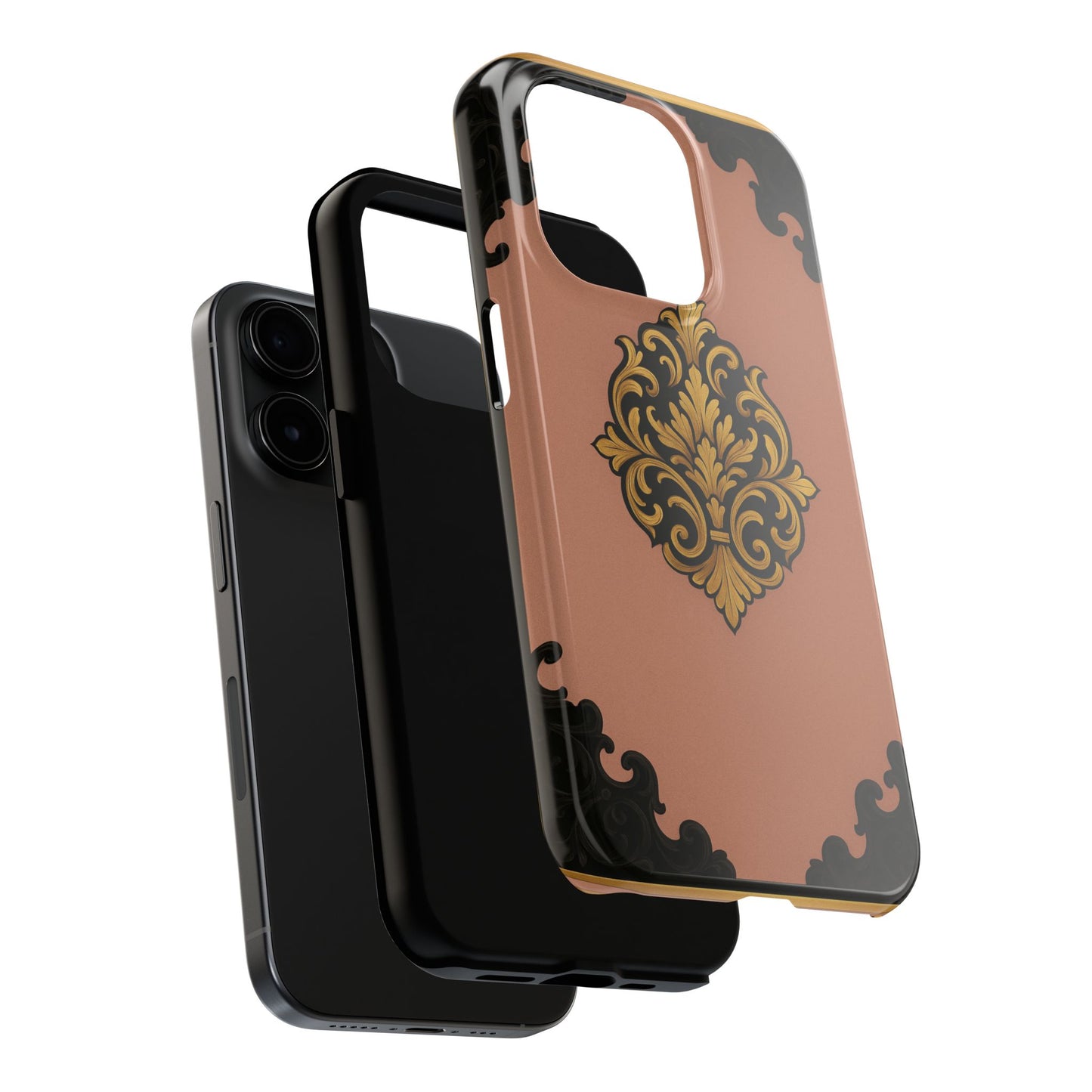 Mauve & Black-Gold Baroque Tough Phone Case — Ornate Protective iPhone Cover