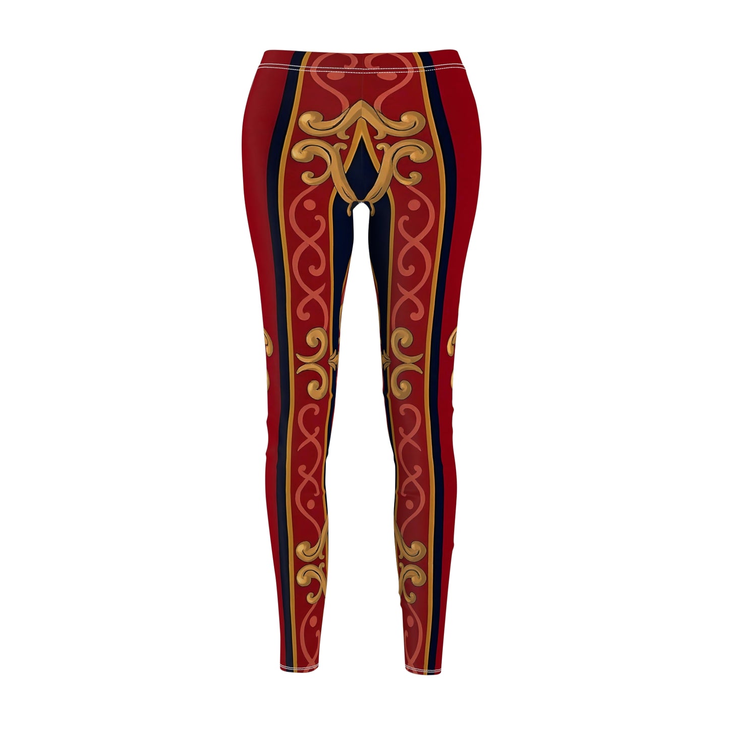 Stylish Women's Casual Leggings with Elegant Design, Fashionable Activewear, Perfect for Festivals - Midnight Blue & Dusk Red Gold Baroque