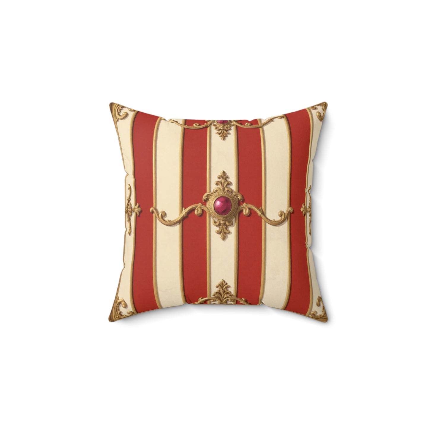 Vintage Glam Square Pillow with Regal Design - Alabaster & Dusk Orange Striped Baroque