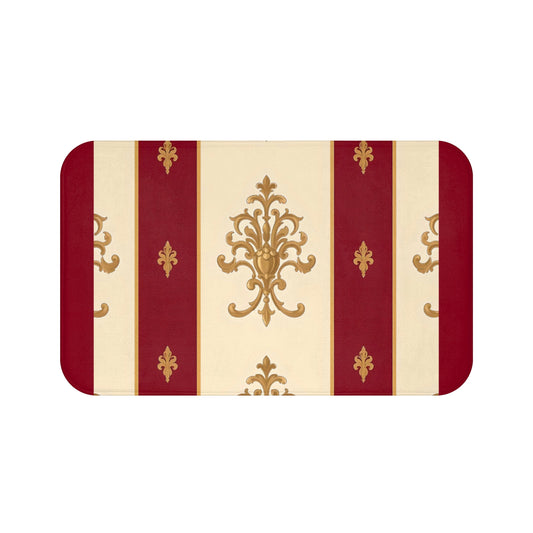 Elegant Vintage Bath Mat with Ornate Design for Luxurious Home Decor - Dusk Red Striped Gold Damask