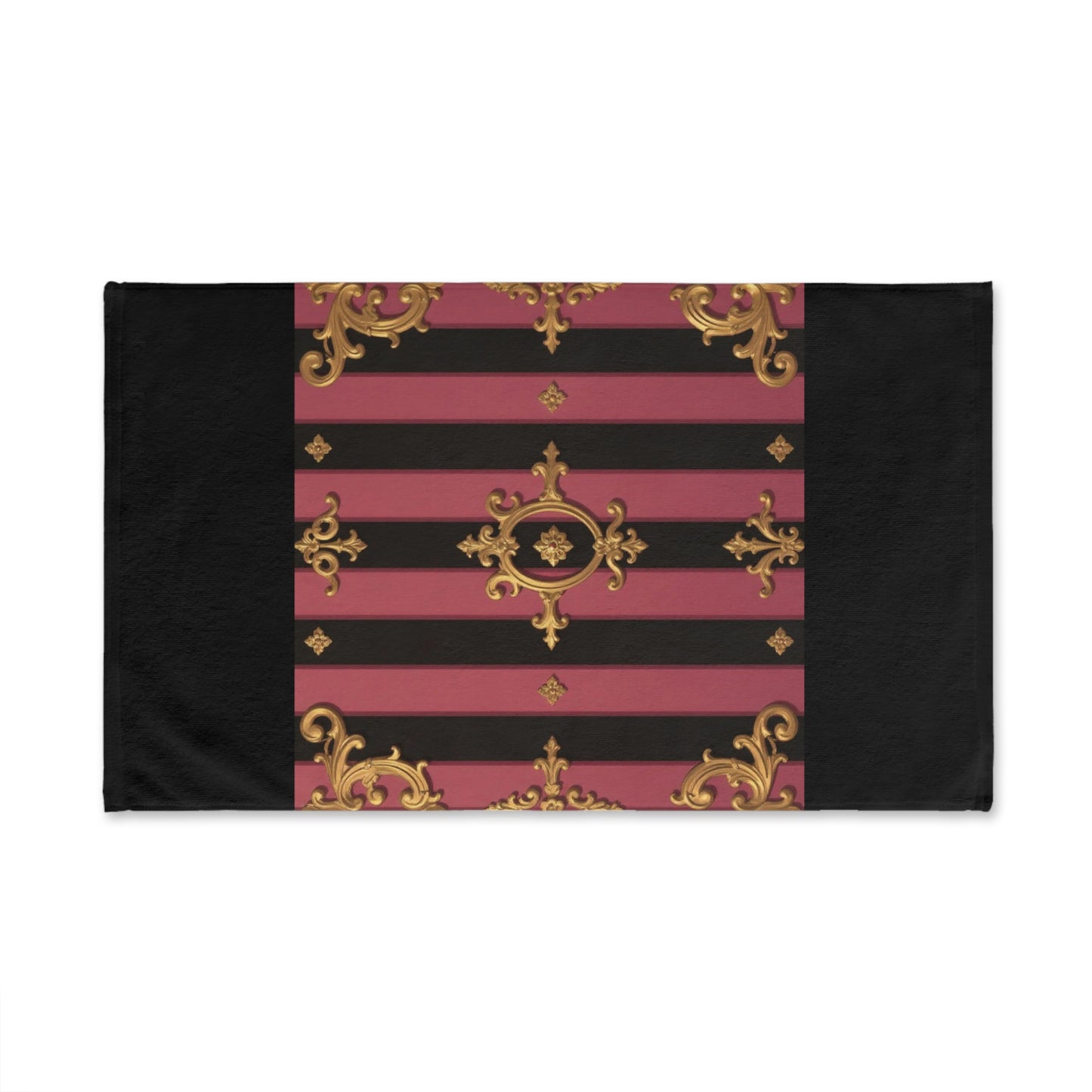 Elegant Black & Mauve Striped Gold Baroque Hand Towel, Shower Gift, Bathroom Decor, Home Textile, Unique Kitchen Towel