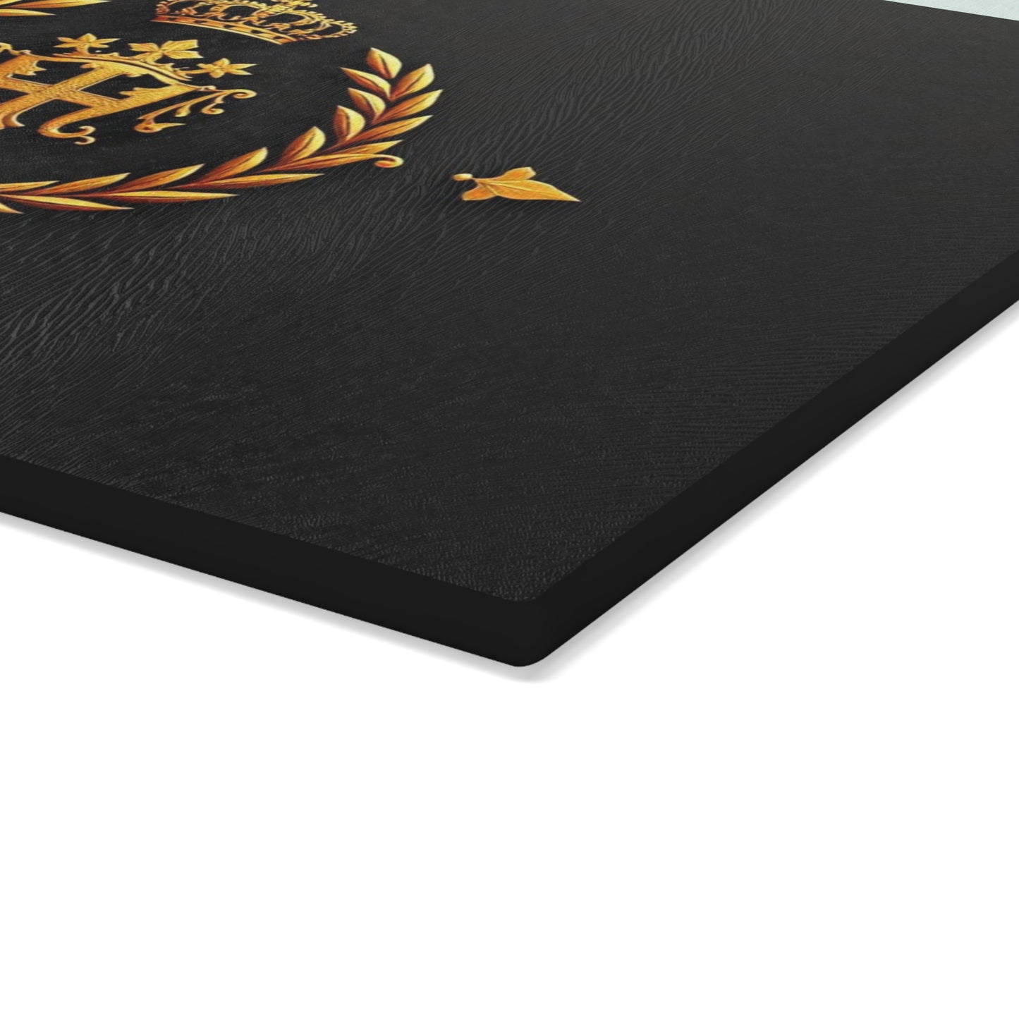 Elegant Glass Cutting Board with Crown and Laurel Design, Kitchen Decor, Gift for Chefs, Housewarming, Weddings - Gold Crest