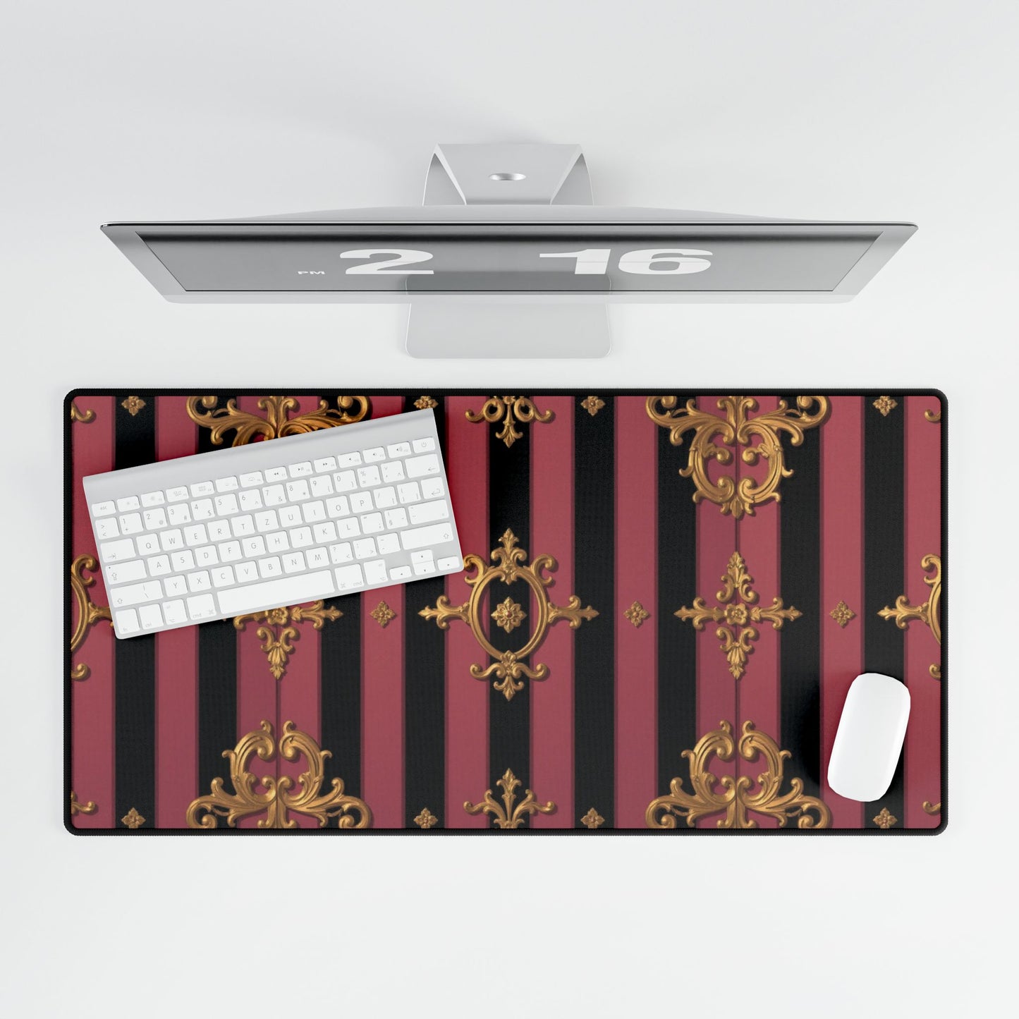 Elegant Black & Mauve Striped Gold Baroque Desk Mat - Stylish Workspace Decor, Office Organizer, Desk Accessory, Gift for Her