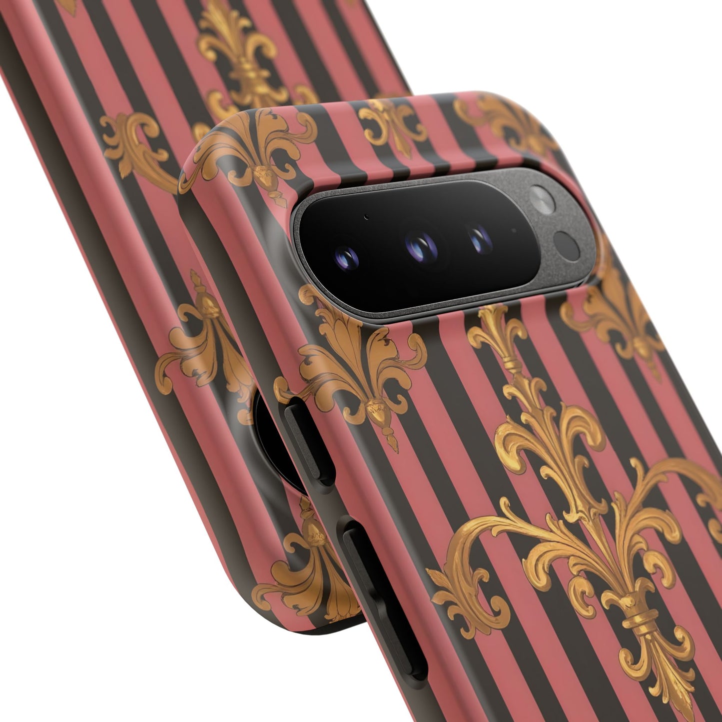 Elegant Floral Motif Phone Case - Tough Cases with Vintage Design - Mauve Striped Gold Damask