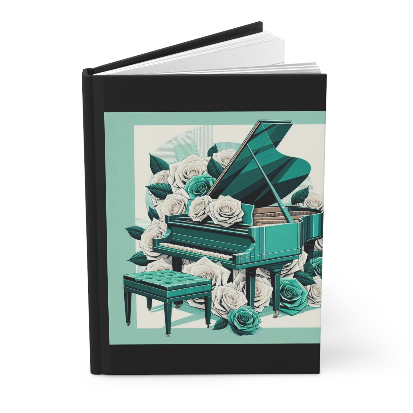 Elegant Aqua Piano & Roses Hardcover Journal - Perfect for Music Lovers & Garden Enthusiasts