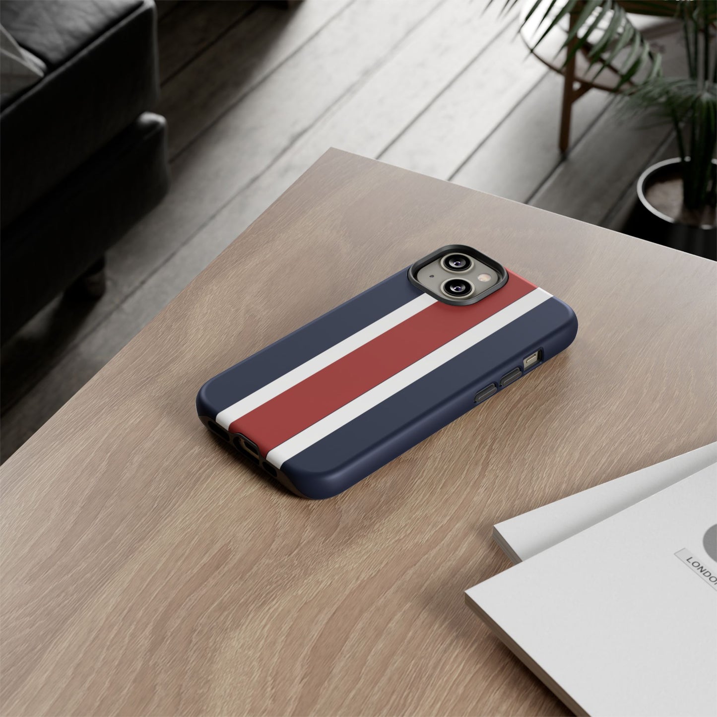 Lunar Midnight & Red-White Striped Stylish Phone Case - Tough Cases, Custom iPhone Cover, Sleek Phone Accessories, Gifts for Him/Her