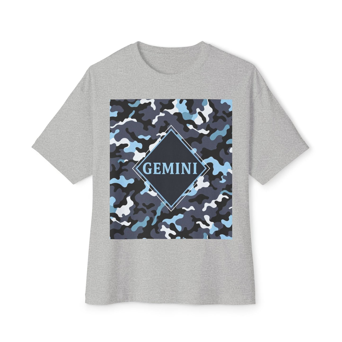 Gemini Oversized Tee - Unisex, Boho Style, Casual Wear, Birthday Gift, Zodiac Apparel, Comfortable Tee - Black, Grey & Ice Blue