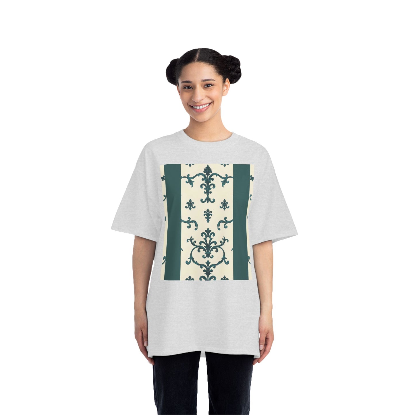 Vintage-Inspired Short-Sleeve T-Shirt, Casual Wear, Graphic Tee, Summer Outfit, Gift for Friends, Retro Design - Teal Striped Rococo