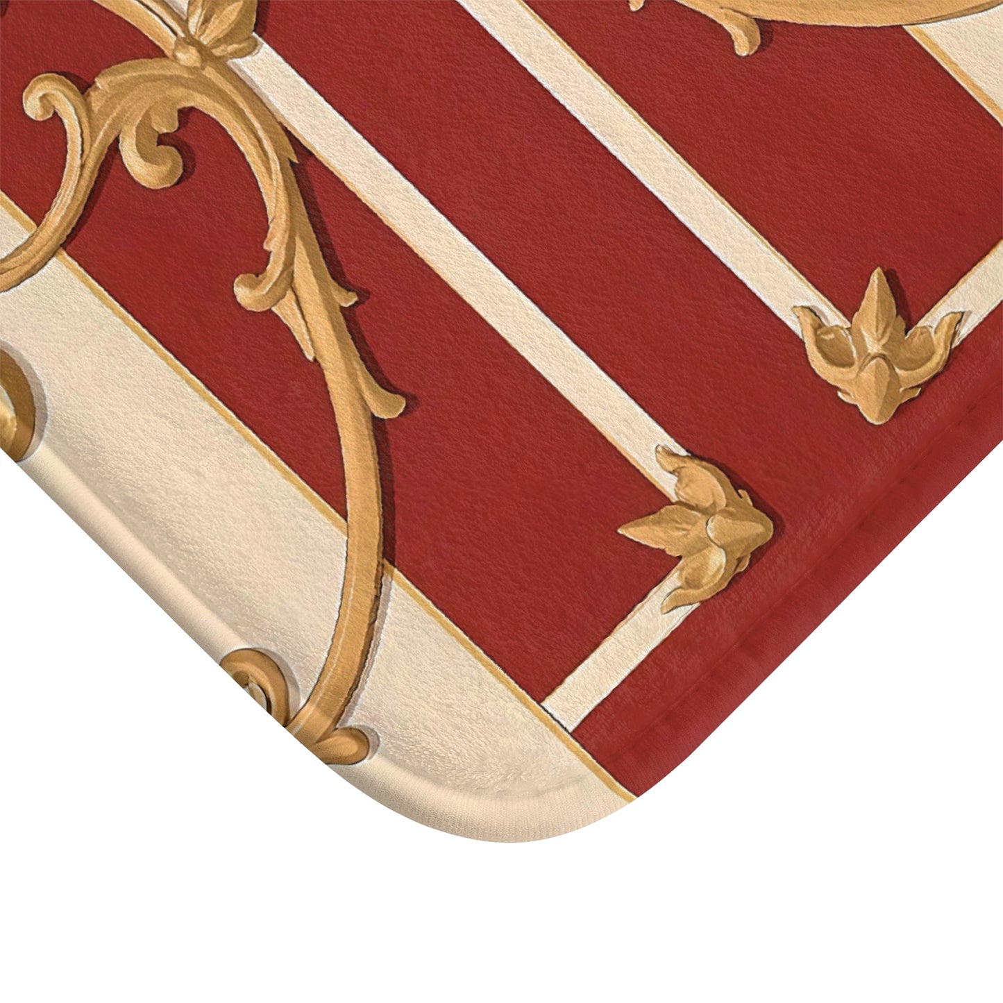 Elegant Ornate Bath Mat - Luxurious Bathroom Decor - Alabaster & Dusk Orange Striped Baroque