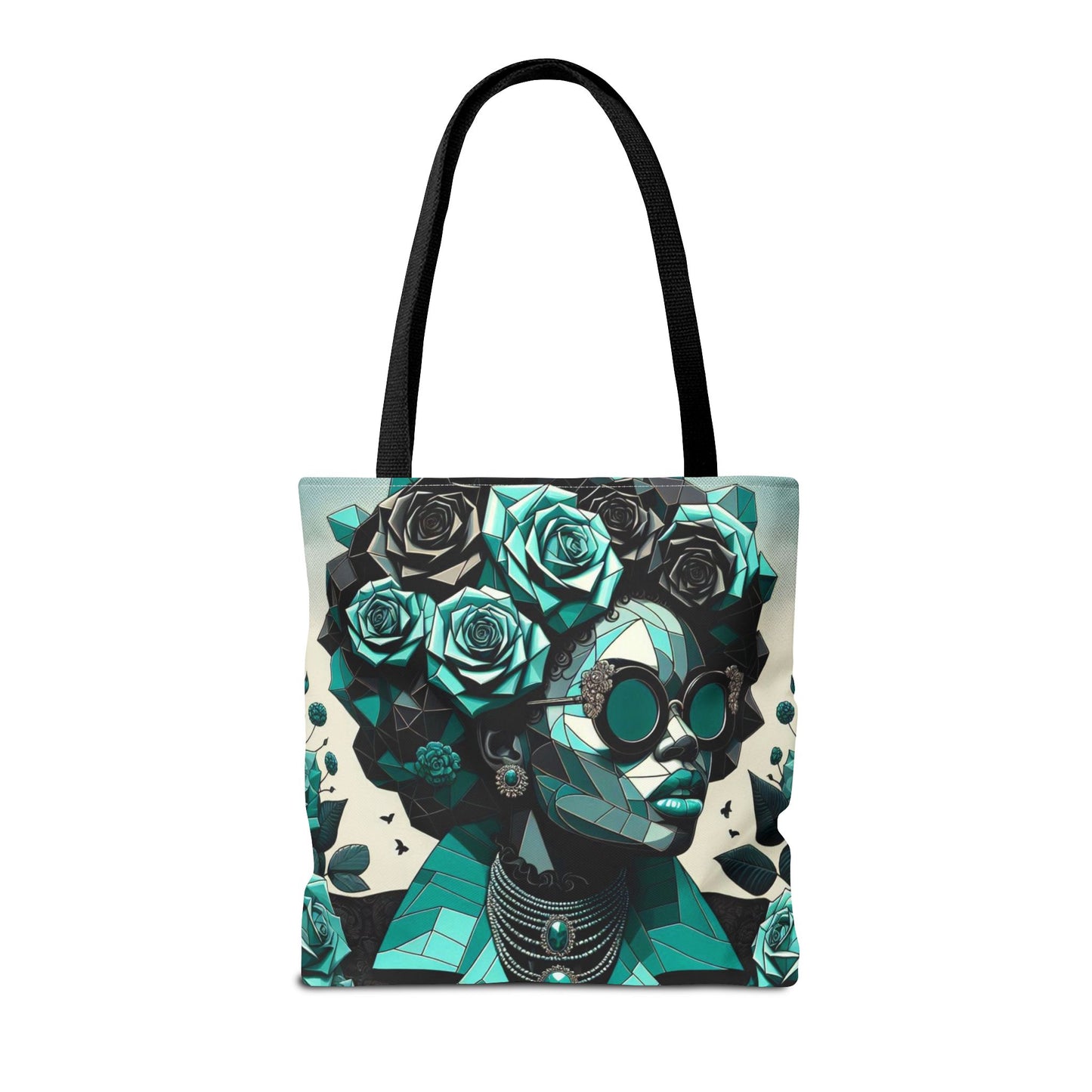 Chic Floral Tote Bag - Stylish Eco-Friendly Handbag for Everyday Use, Perfect for Gifts, Shopping, Beach, Art Lovers - Turquoise & Black Roses Lady