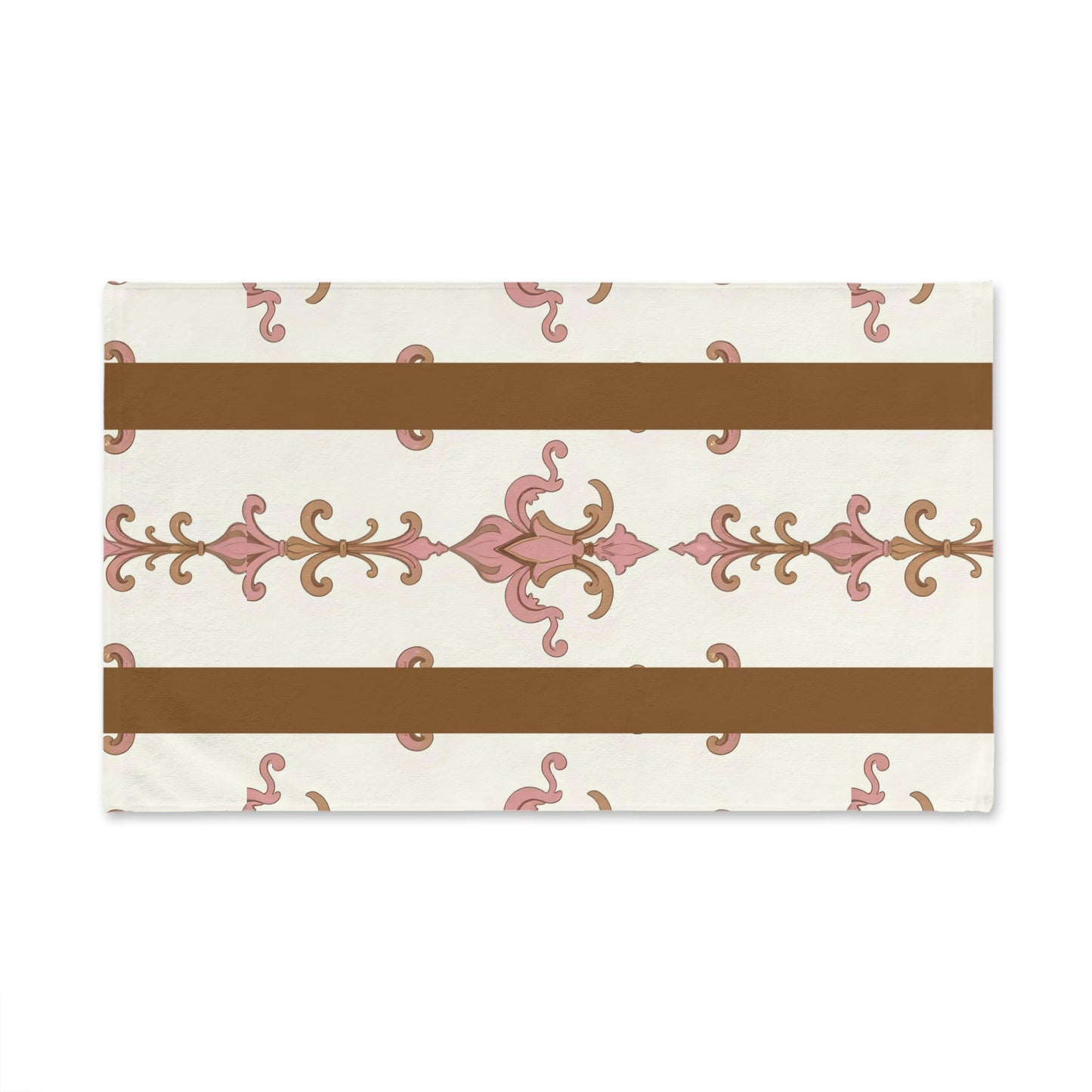 Elegant Decorative Hand Towel for Kitchen or Bath, Floral Towel for Home, Chic Gift, Wedding Gift - Brown Striped Pink Arabesque