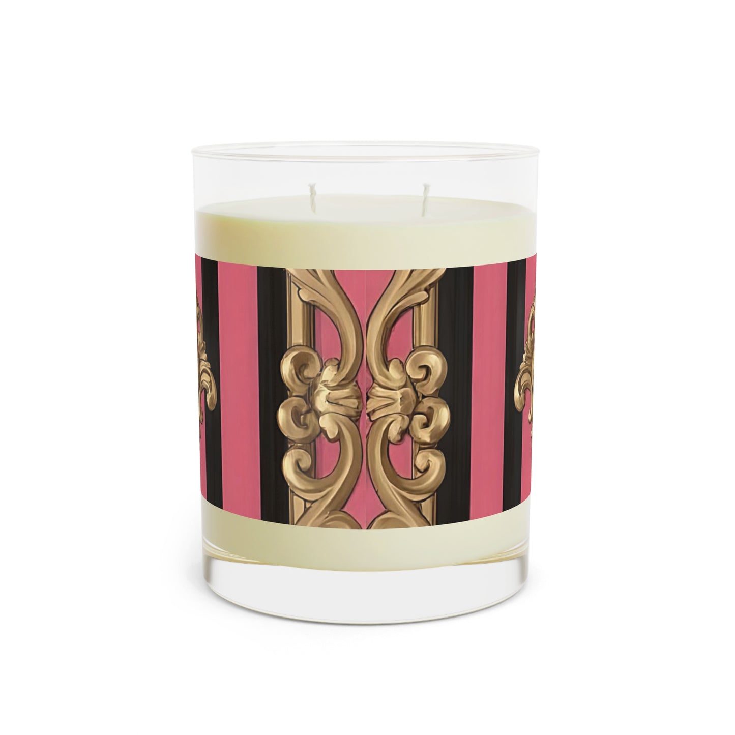 Luxurious Pink Striped Scented Candle - Elegant Home Decor, Relaxation Gift, Aromatherapy Candle - Pink Striped Gold Rococo