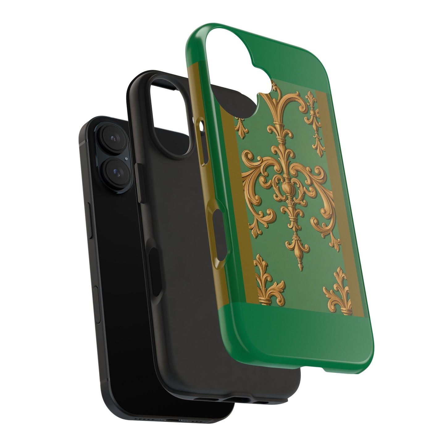 Elegant Floral Tough Phone Case, Durable Phone Cover, Gifts for Her, Stylish Protection, Chic Phone Accessory - Olive Green Striped Rococo