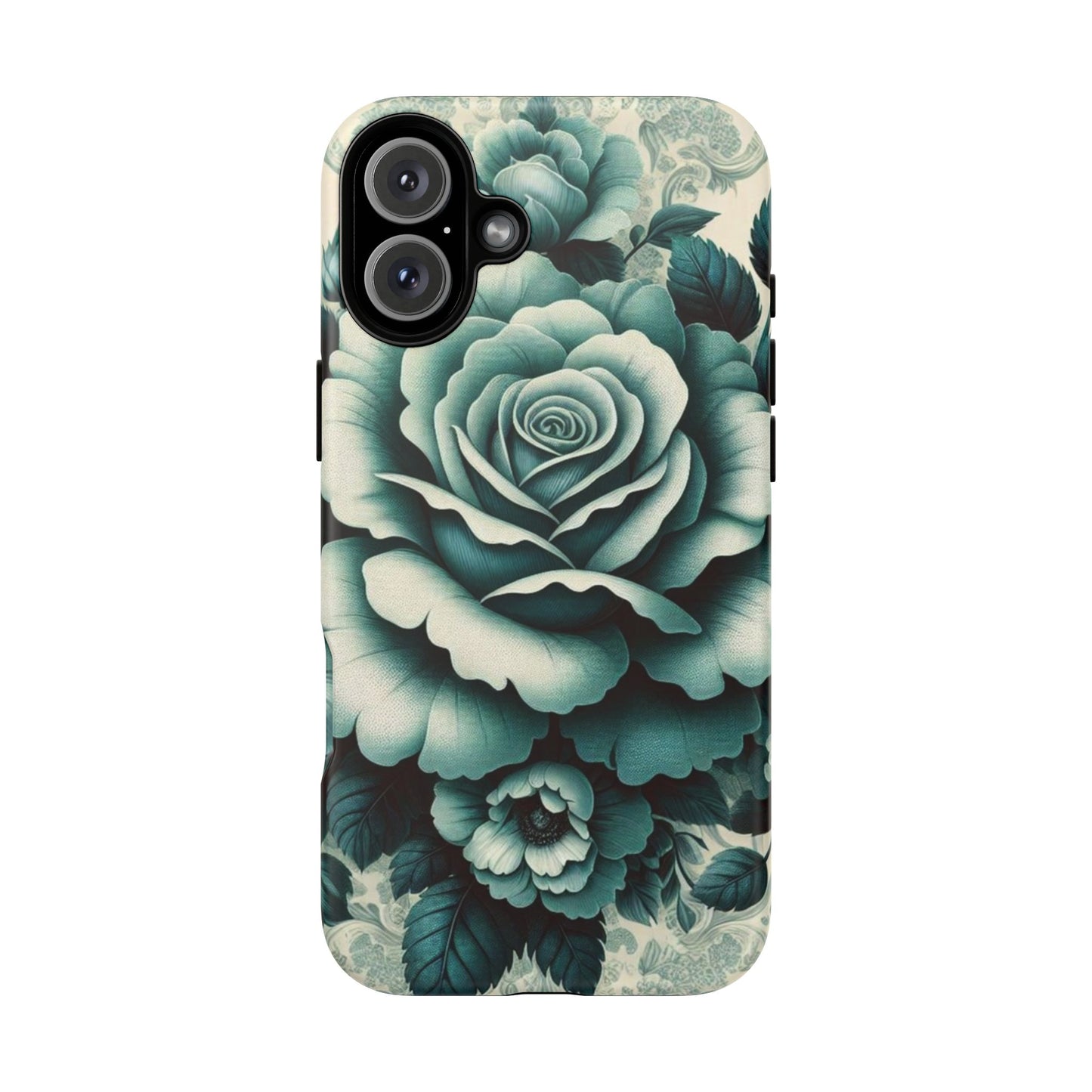 Elegant Floral Motif Phone Case - Tough Cases with Vintage Design - Teal Roses & Damask