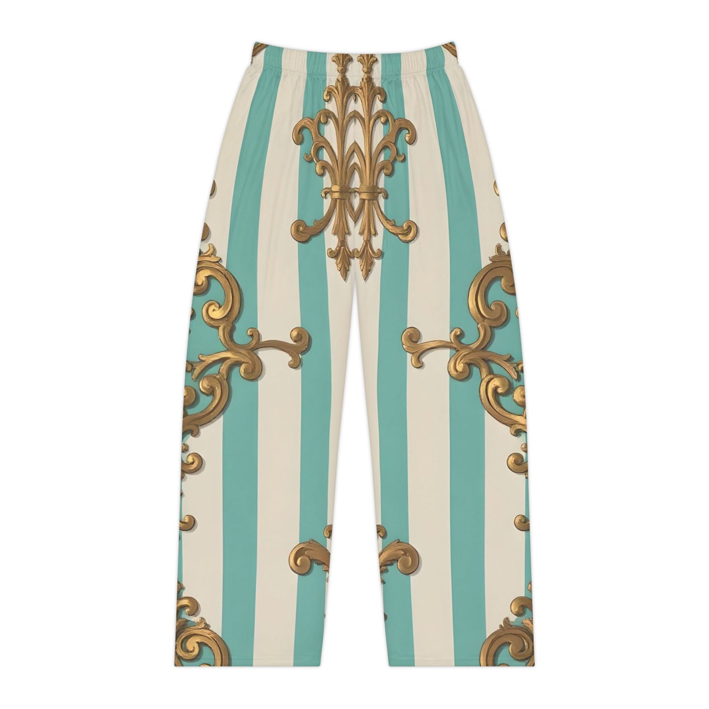 Elegant Women’s Pajama Pants, Luxe Lounge Wear, Sleepwear, Relaxation, Gift for Her, Home Comfort - Matte Green Striped Rococo
