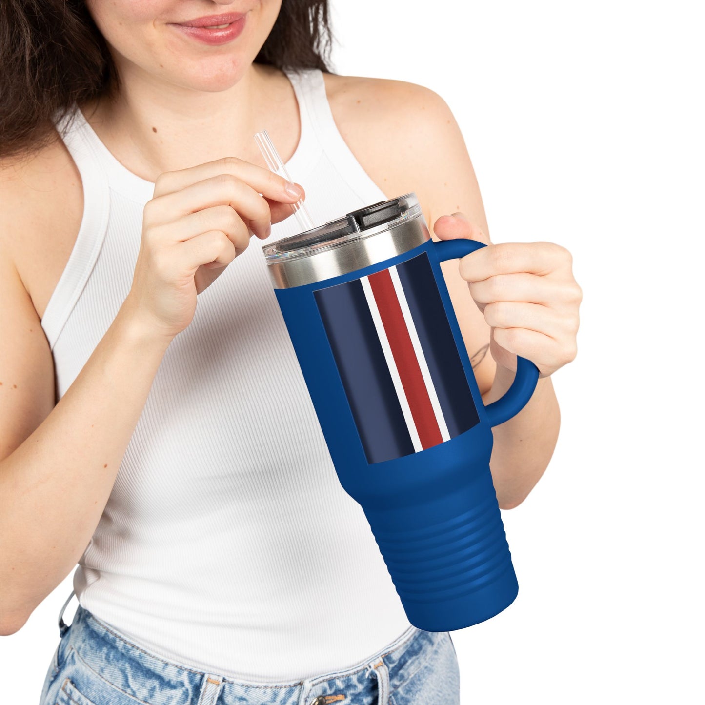 Lunar Midnight & Red-White Striped Stylish Insulated Travel Mug - Perfect for Adventure Seekers | 40oz Hot & Cold Beverage Container
