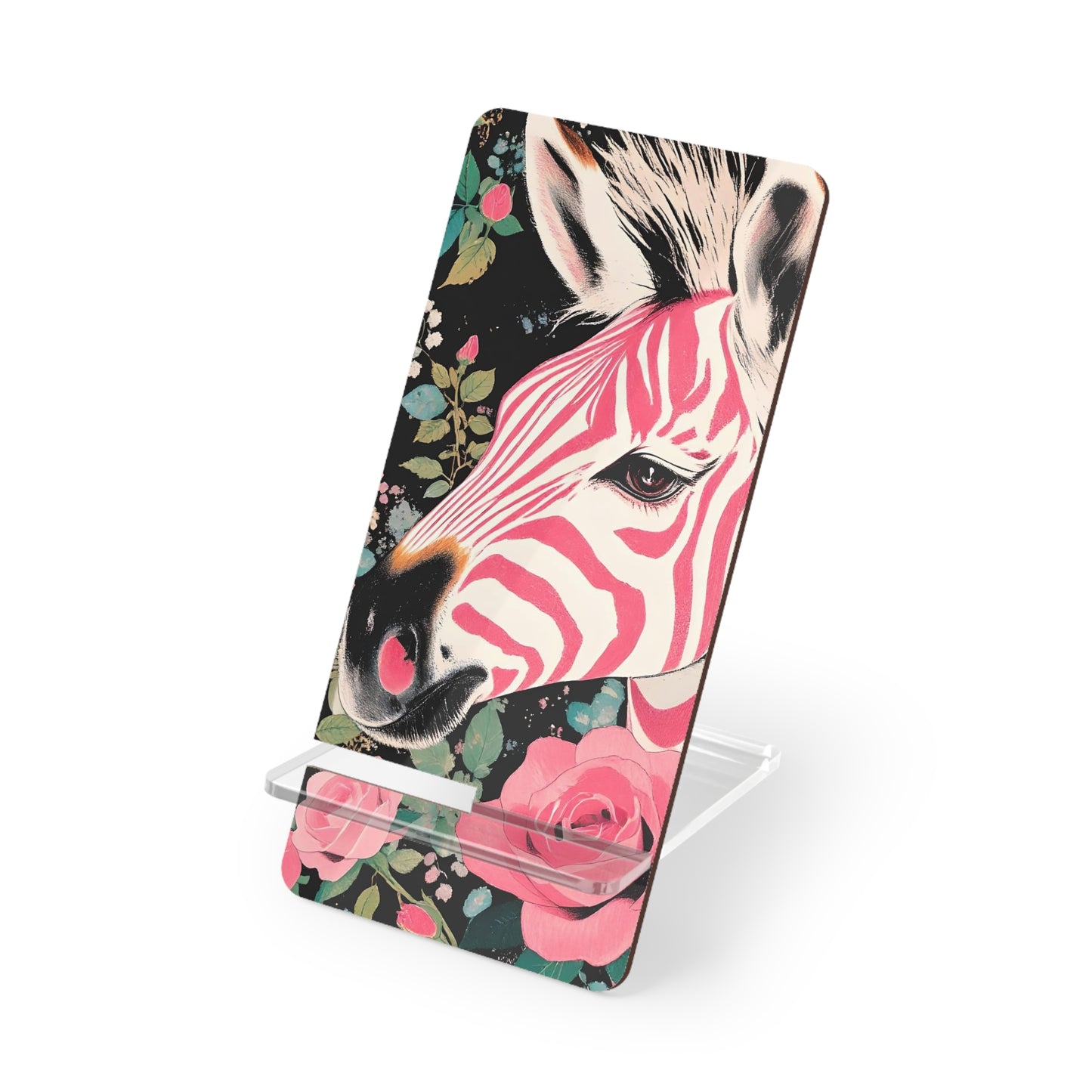 Elegant Floral Smartphone Display Stand - Pink & White Zebra - Decorative Mobile Holder