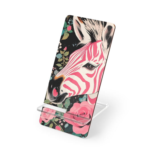 Elegant Floral Smartphone Display Stand - Pink & White Zebra - Decorative Mobile Holder