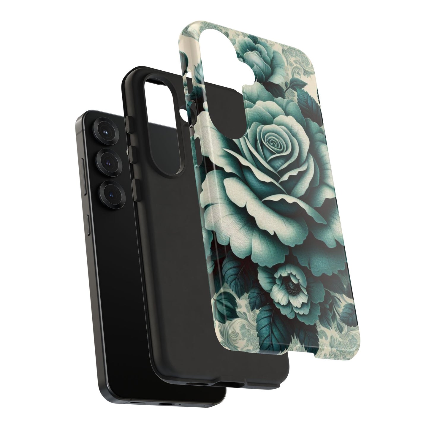 Elegant Floral Motif Phone Case - Tough Cases with Vintage Design - Teal Roses & Damask