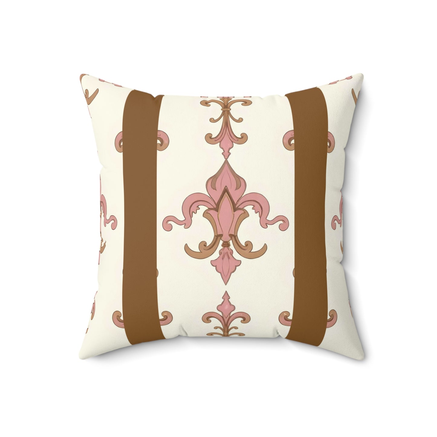 Elegant Faux Suede Square Pillow, Home Decor, Throw Pillow, Accent Pillow for Living Room, Bedroom - Brown Striped Pink Arabesque