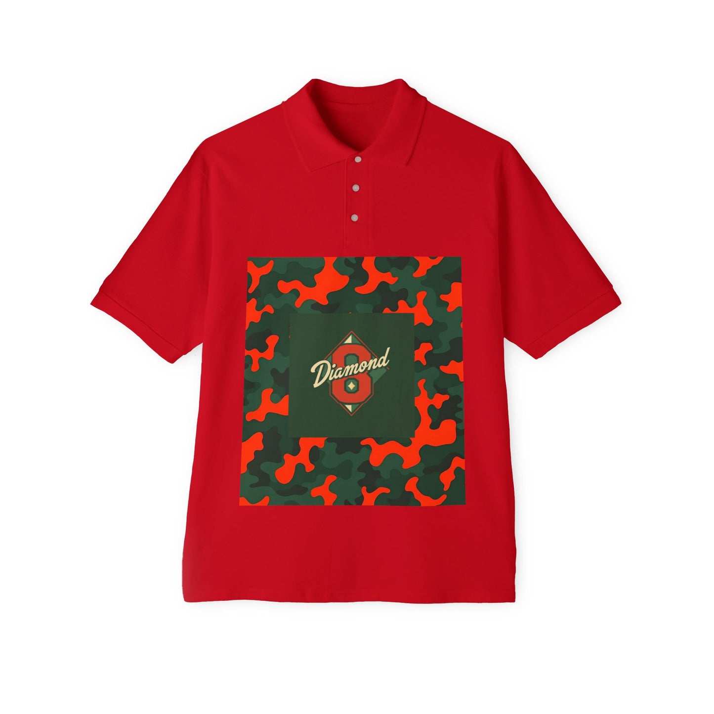 Stylish Men's Piqué Polo with Unique Diamond Camo Design - Casual Wear, Gifts for Him, Father's Day - Green & Orange Camo Diamond 8
