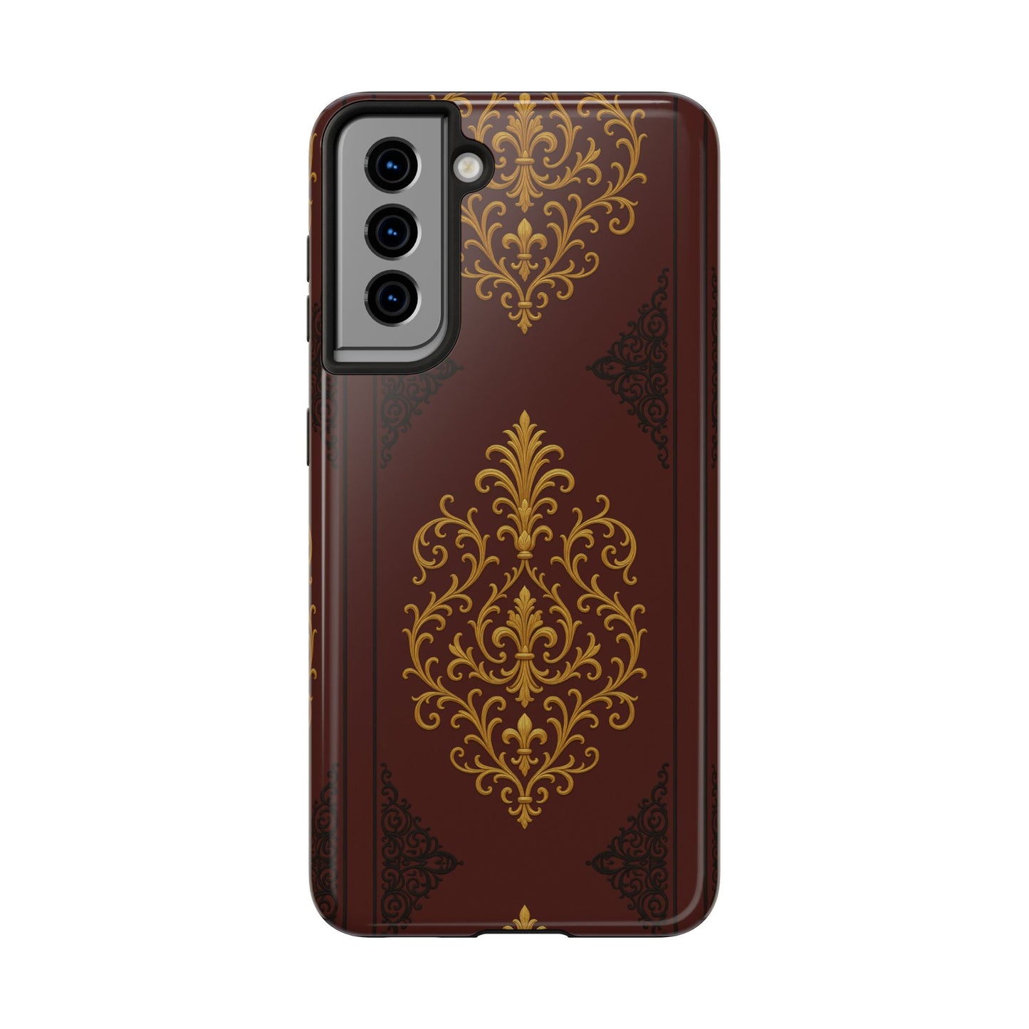 Dusk Burgundy-Black & Gold Baroque Tough Phone Case — Ornate Gold Baroque on Burgundy