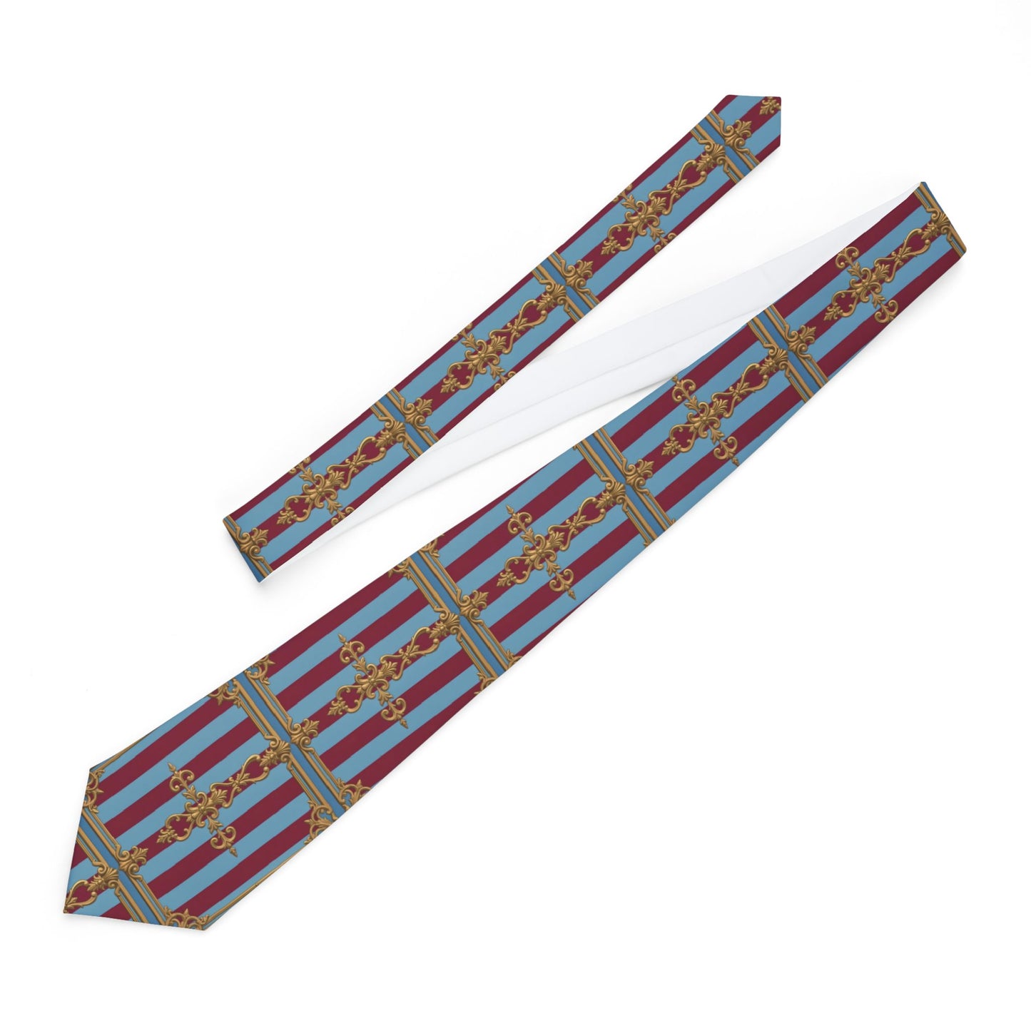 Elegant White Necktie - Formal Wear, Wedding Accessory, Business Attire, Groomsmen Gift - Sky Blue & Maroon Striped Baroque