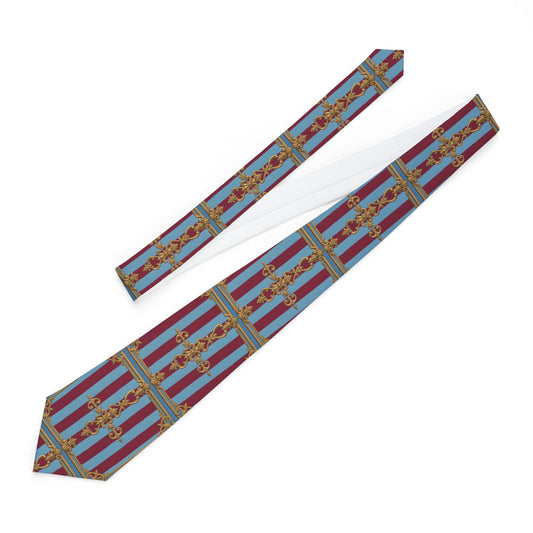 Elegant White Necktie - Formal Wear, Wedding Accessory, Business Attire, Groomsmen Gift - Sky Blue & Maroon Striped Baroque