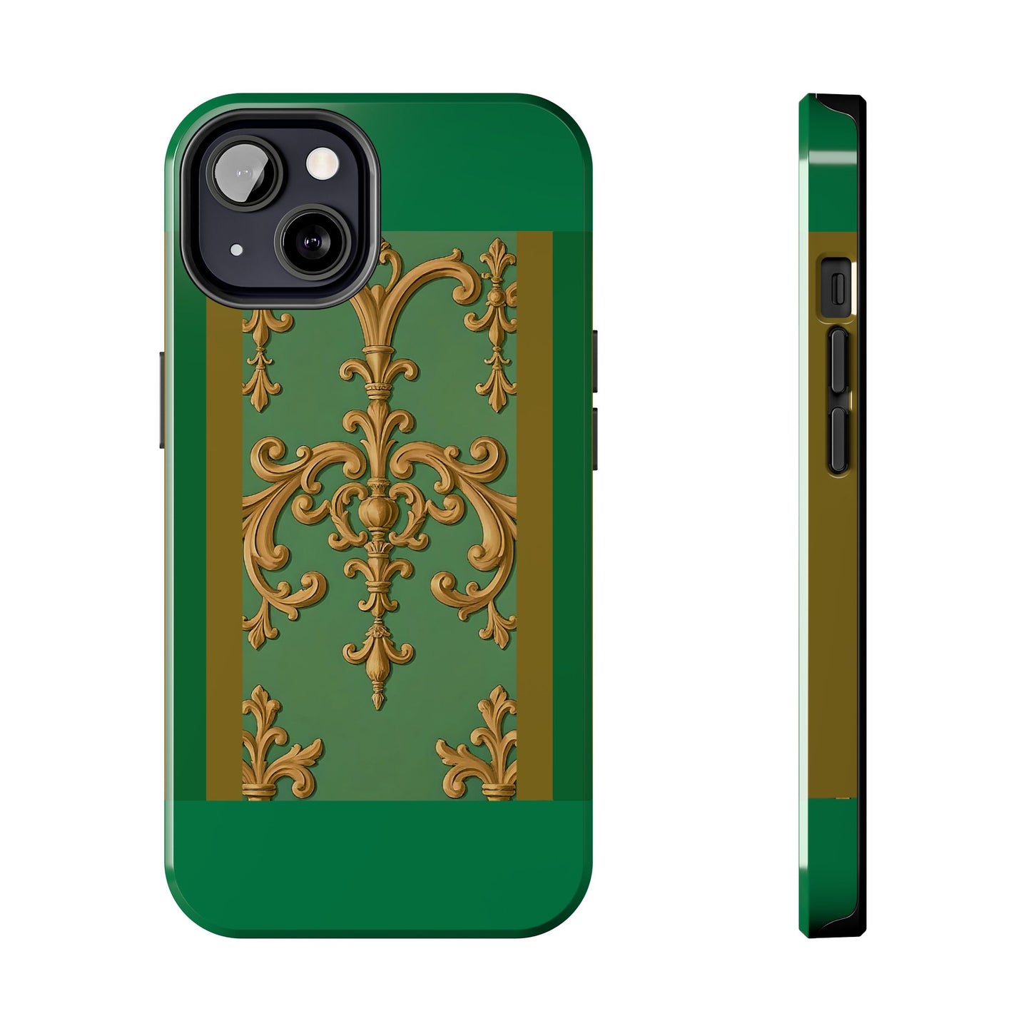 Elegant Floral Tough Phone Case, Durable Phone Cover, Gifts for Her, Stylish Protection, Chic Phone Accessory - Olive Green Striped Rococo