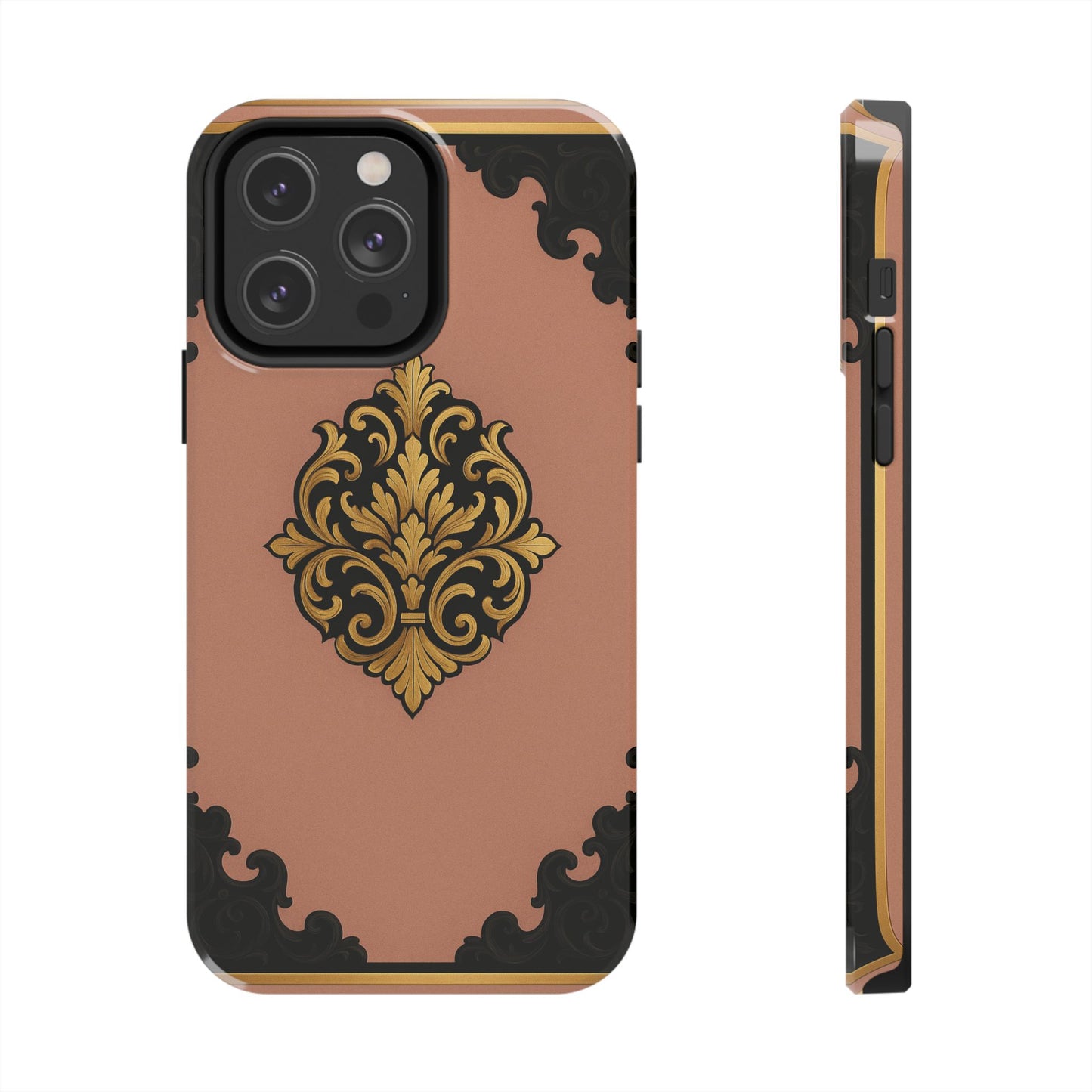 Mauve & Black-Gold Baroque Tough Phone Case — Ornate Protective iPhone Cover