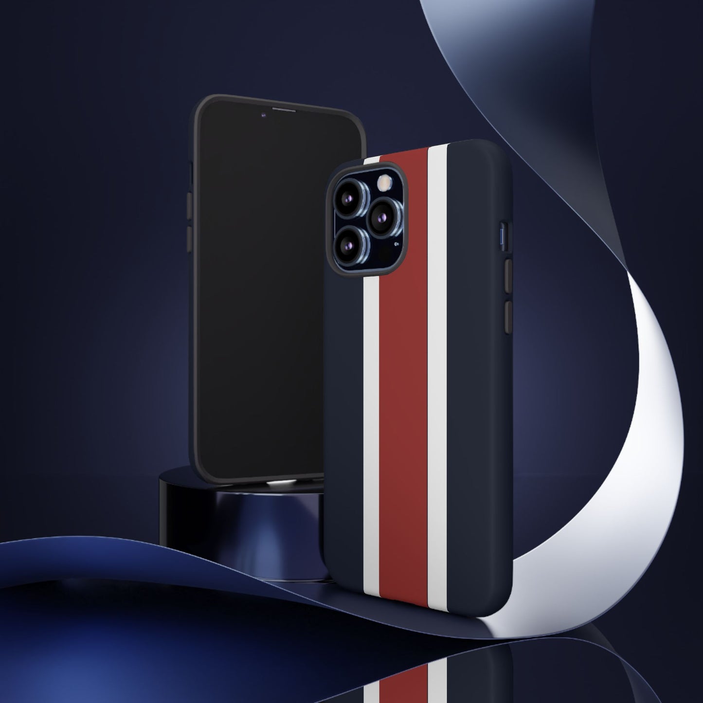 Lunar Midnight & Red-White Striped Stylish Phone Case - Tough Cases, Custom iPhone Cover, Sleek Phone Accessories, Gifts for Him/Her
