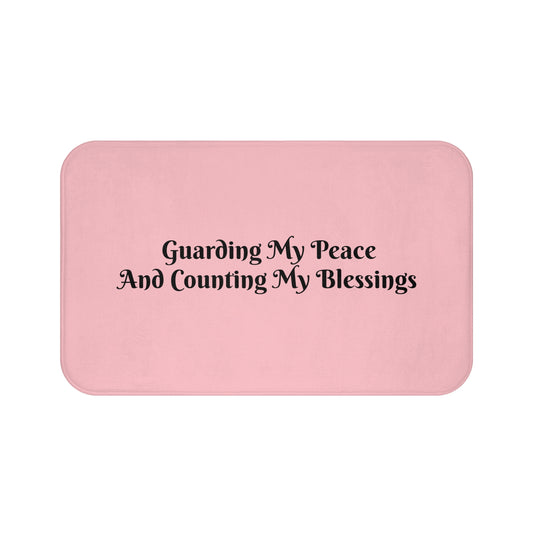 Serene Bath Mat Guarding My Peace And Counting My Blessings, Soft Non-Slip Bathroom Rug, Home Décor Gift for Wellness - Black Lettering
