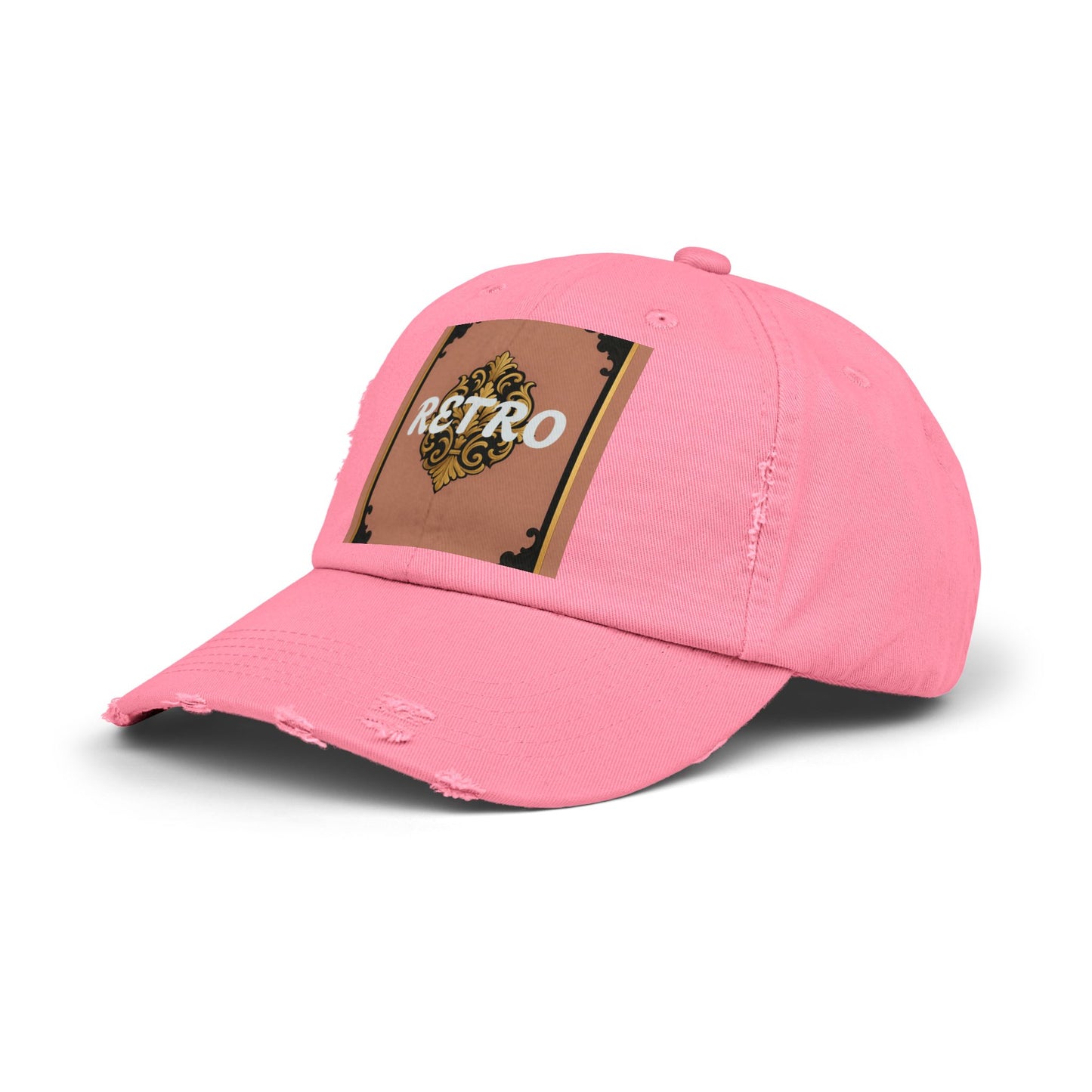 Retro Mauve & Black-Gold Baroque Distressed Cap — Vintage Ornamental Logo Dad Hat