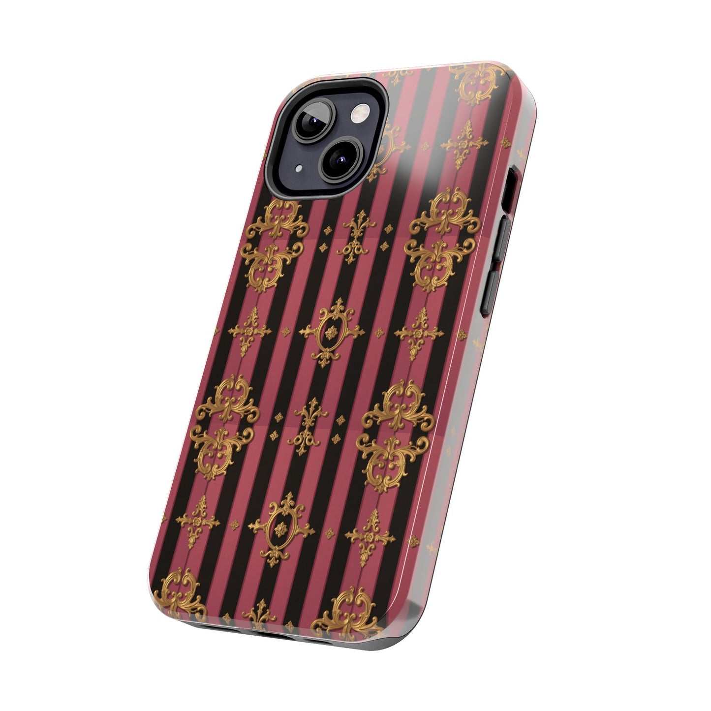 Elegant Black & Mauve Striped Gold Baroque Phone Case, Tough Phone Cases, Stylish Protective Cover, Unique Gift, Luxe Phone Accessories