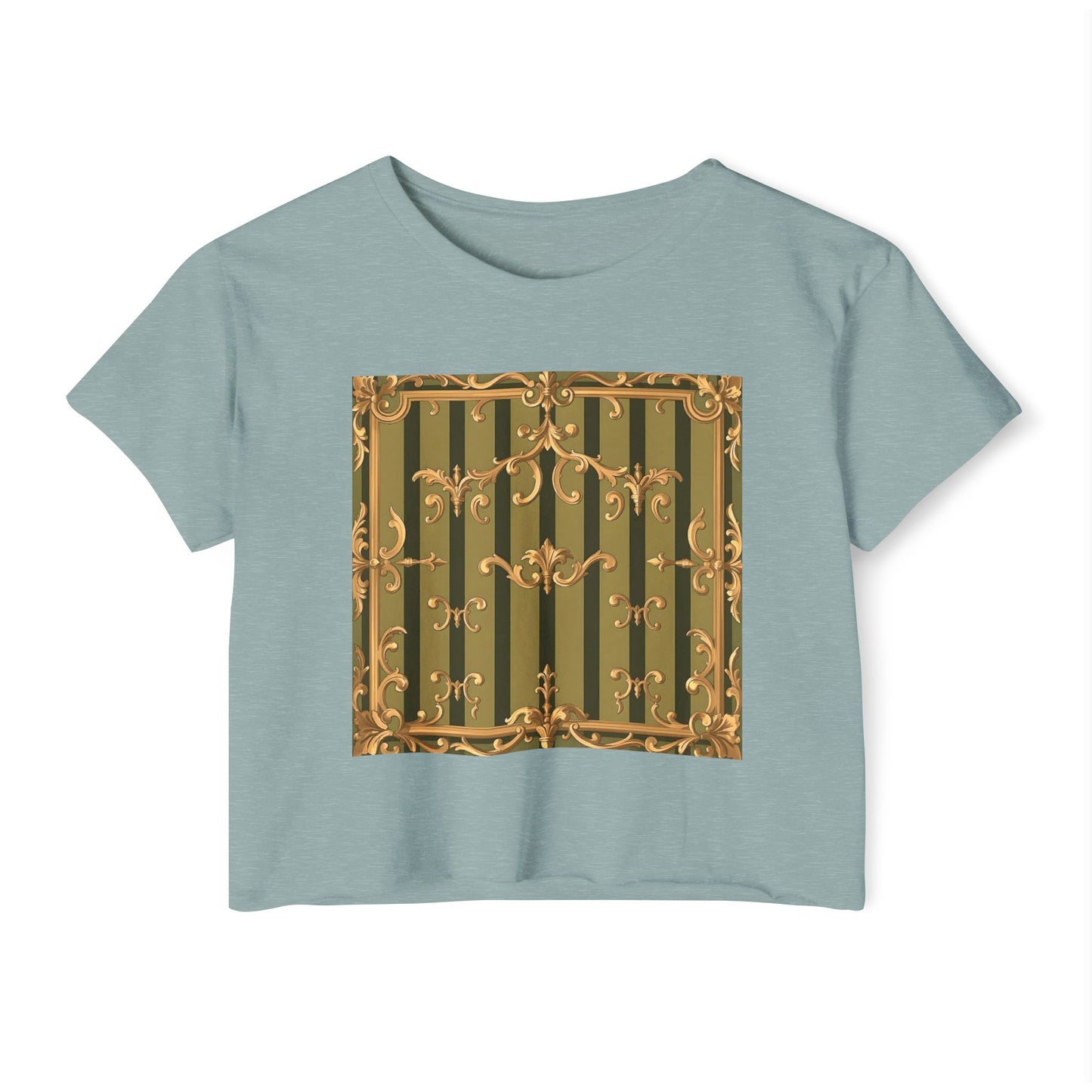 Bohemian Women's Festival Crop Top – Stylish Summer Apparel for Concerts, Beach Days, Music Festivals - Olive Green Striped Rococo