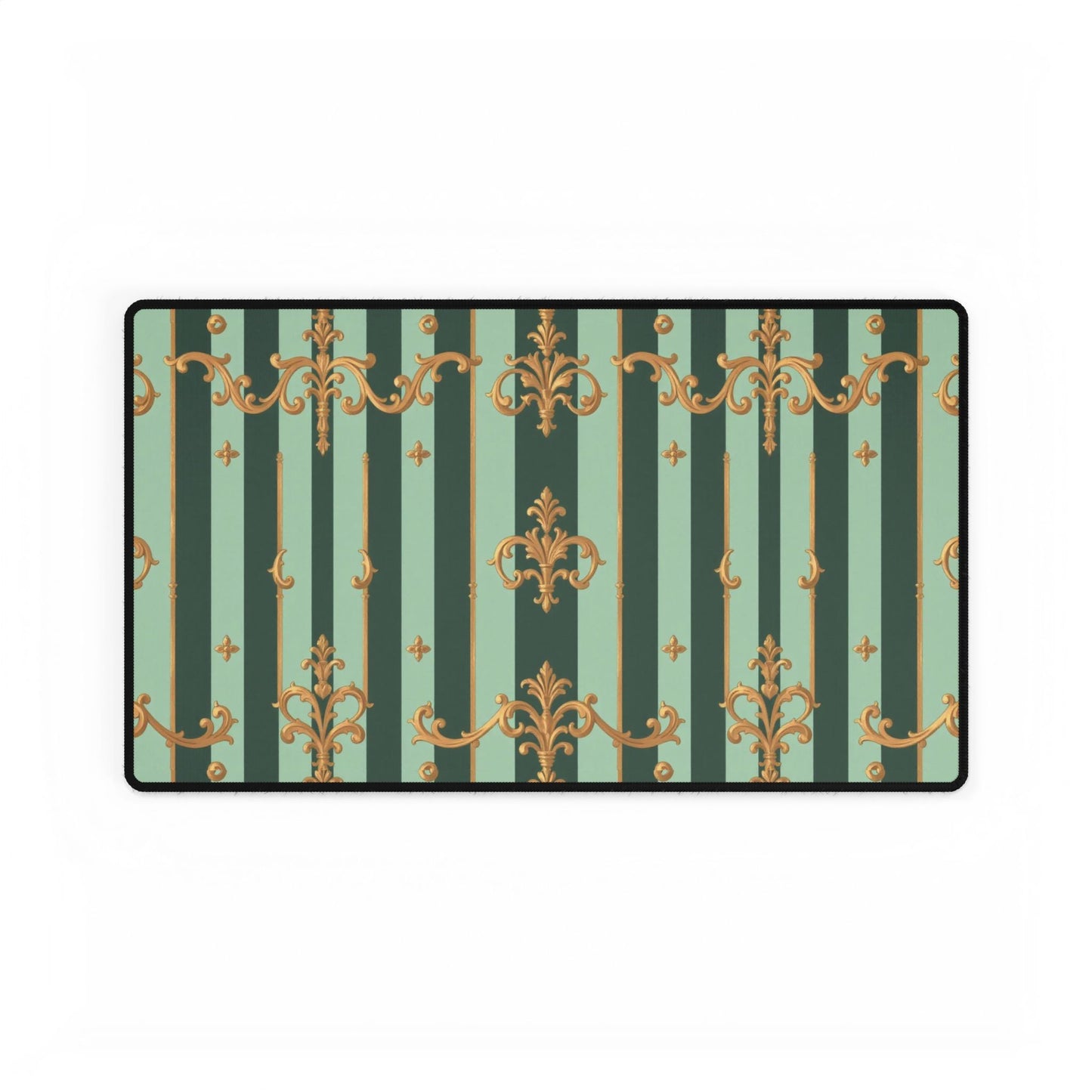 Elegant Office Desk Mats, Decorative Desk Accessories, Home Office Decor, Stylish Mouse Pads - Mint Green & Teal Striped Gold Baroque