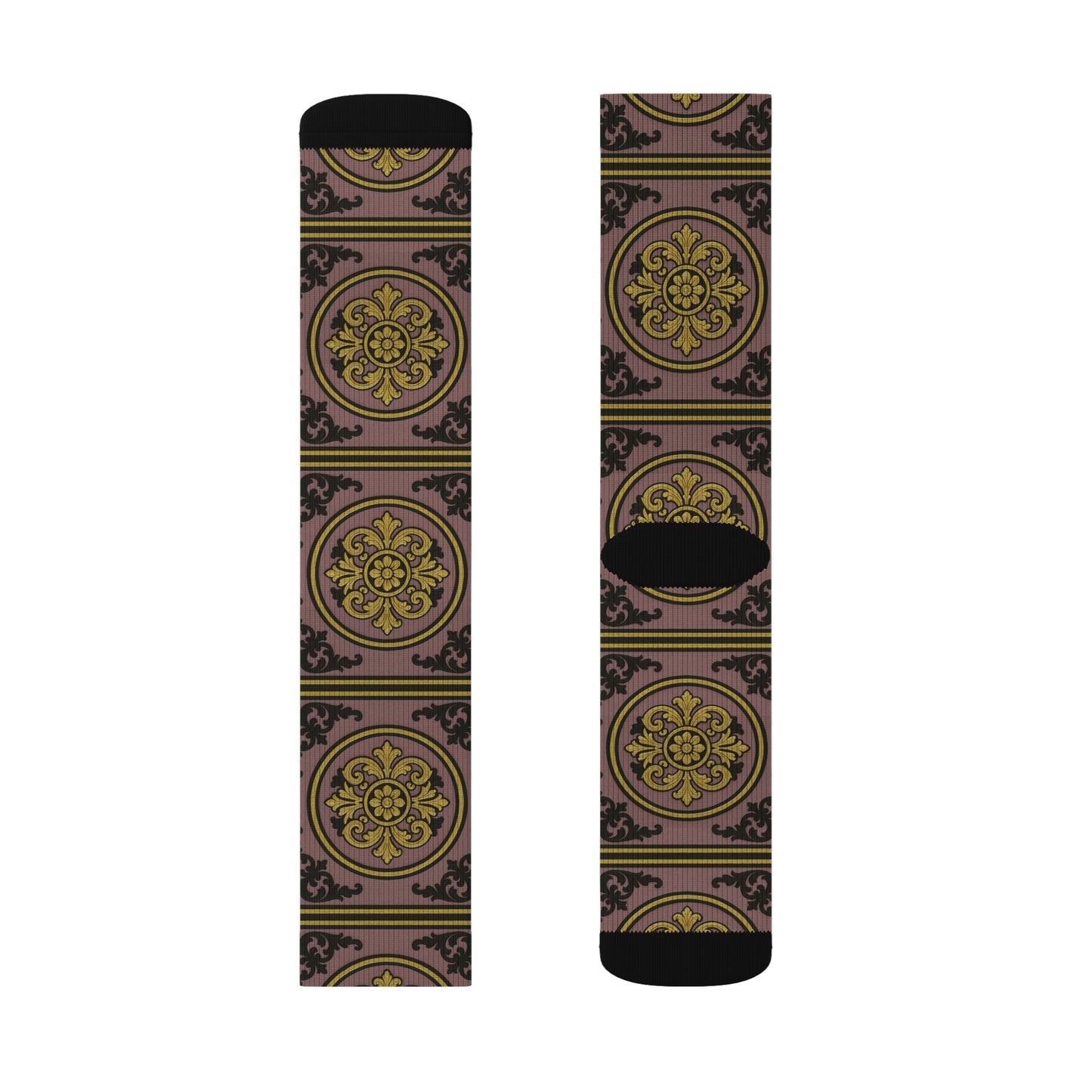 Elegant Gilded Mauve With Gold-Black Baroque Sublimation Socks - Cozy Stylish Footwear, Unique Gift for Her, Trendy Accessories