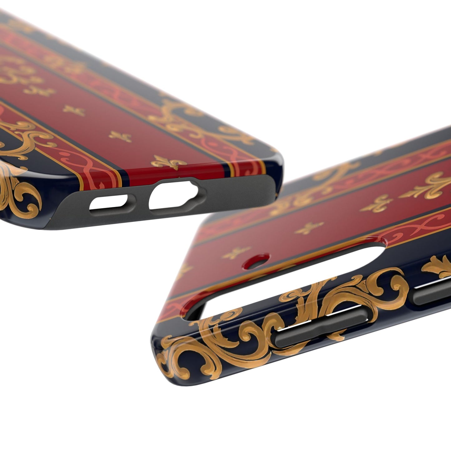 Elegant Vintage Phone Cases, Tough Phone Cover, Stylish Cell Phone Accessories, Durable Phone Protection - Midnight Blue & Dusk Red Gold Baroque