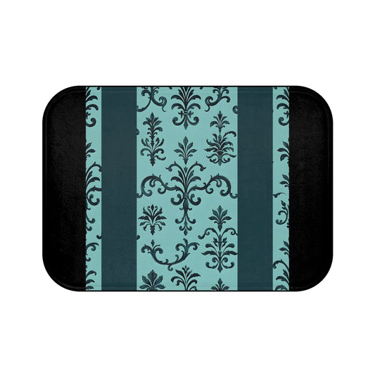 Elegant Floral Bath Mat with Vintage Design, Bathroom Decor, Home Accessory, Gift for Housewarming - Teal Striped Rococo