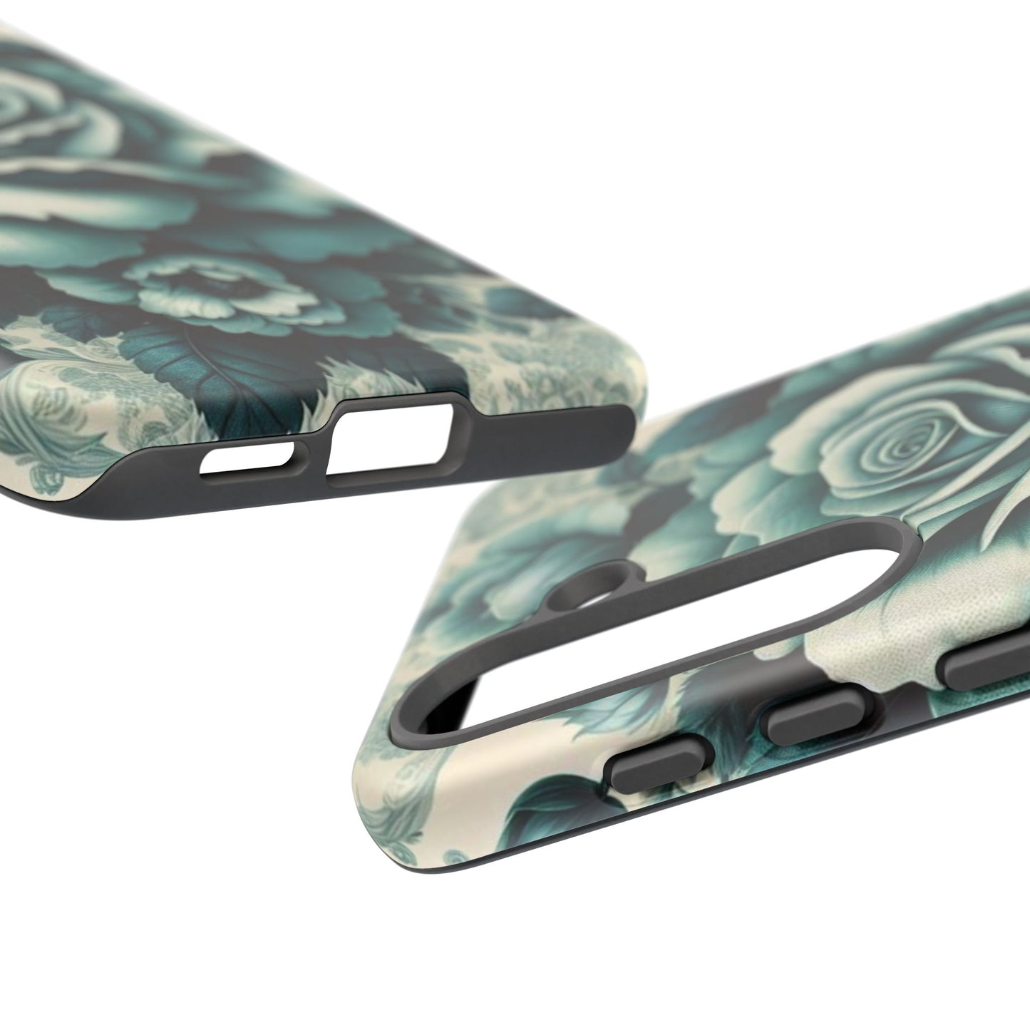 Elegant Floral Motif Phone Case - Tough Cases with Vintage Design - Teal Roses & Damask