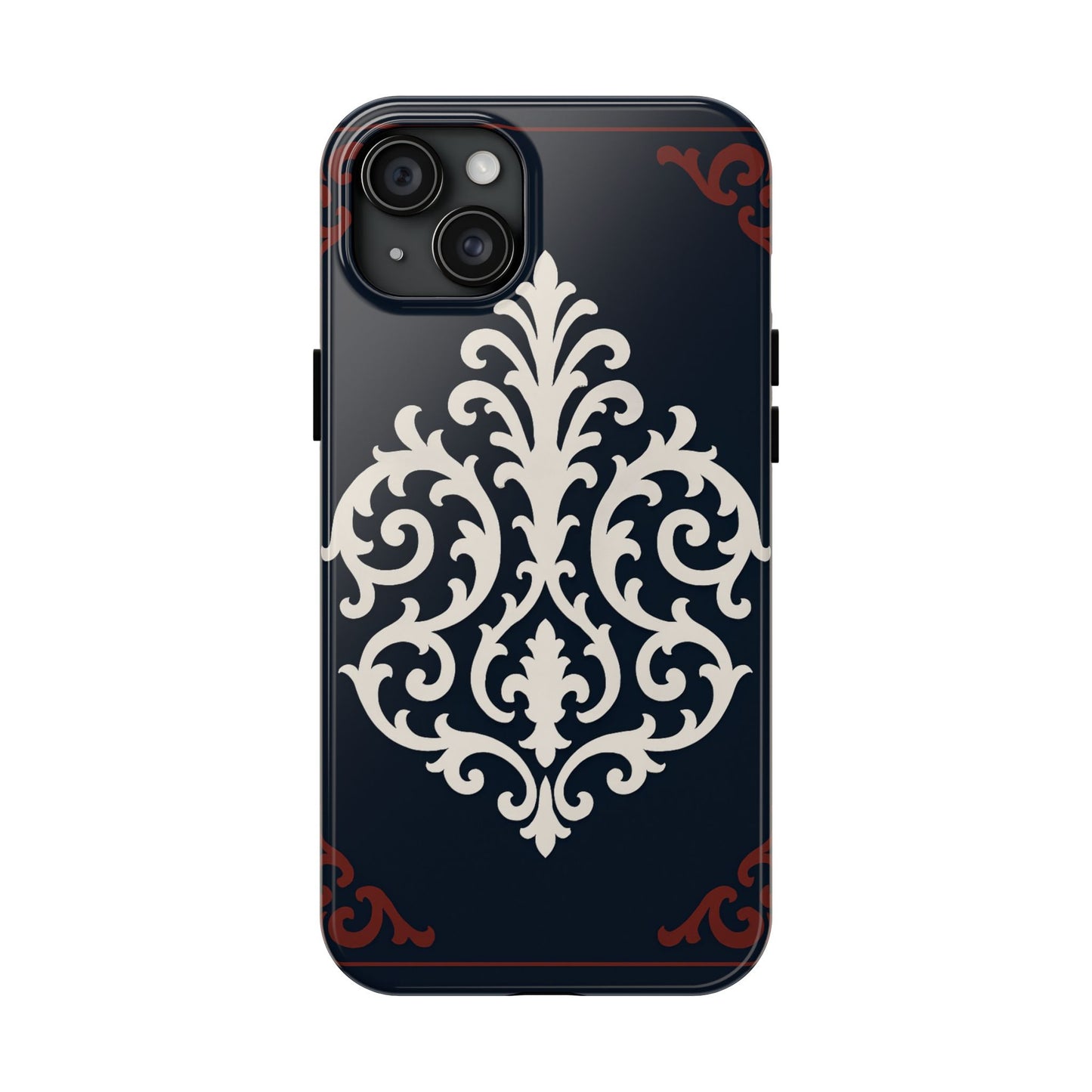 Dusk Blue-Maroon & White Baroque Tough Phone Case — Vintage Scroll Design