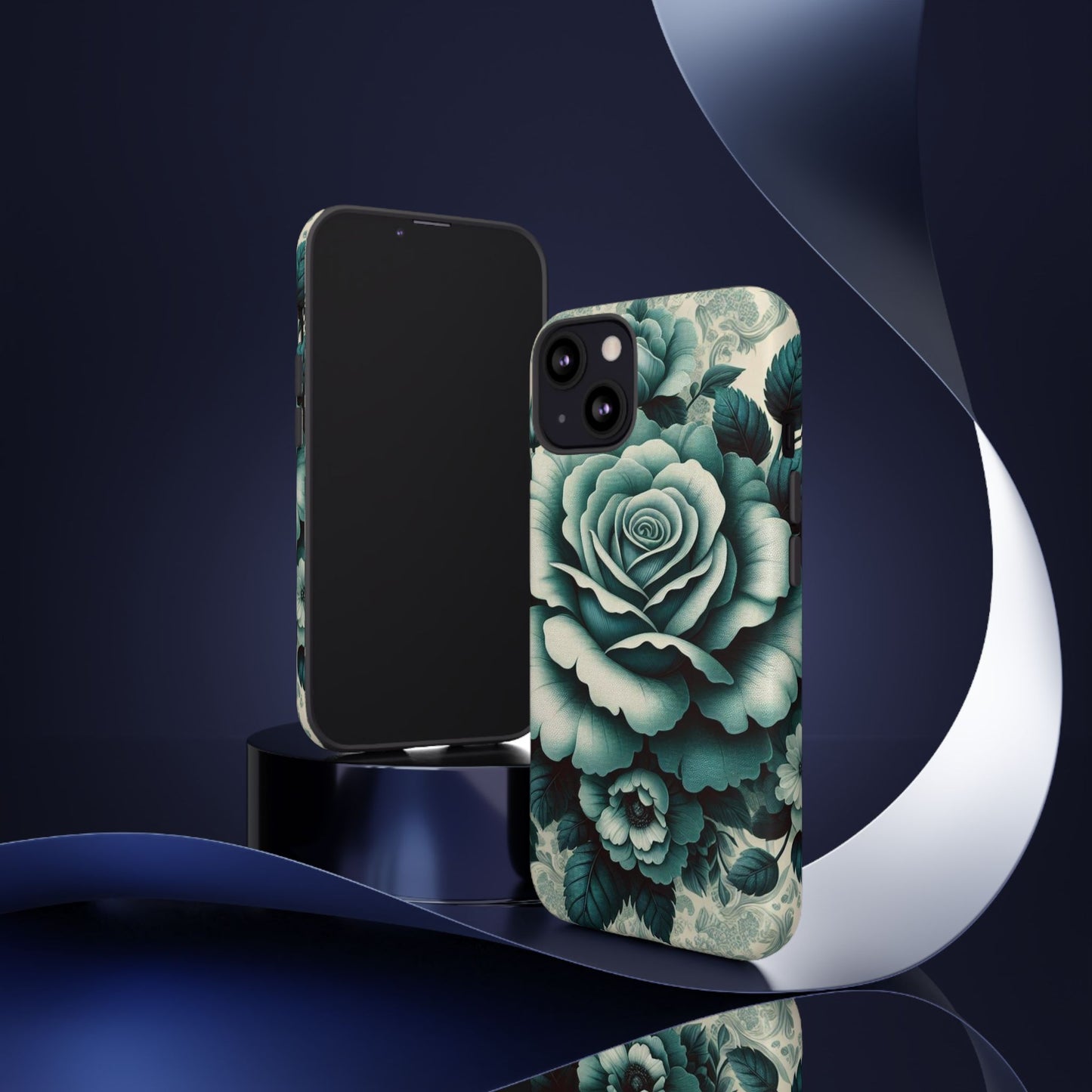 Elegant Floral Motif Phone Case - Tough Cases with Vintage Design - Teal Roses & Damask