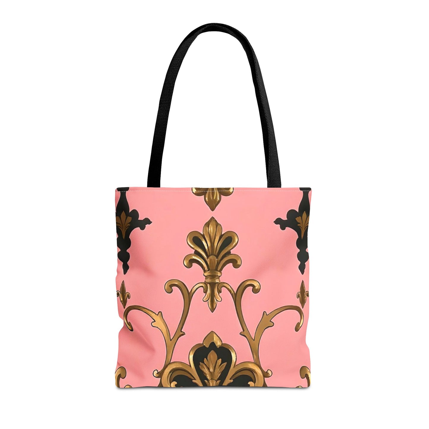 Elegant Patterned Tote Bag - Chic Carry-All for Everyday Use, Fashion Accessory - Pink, Black & Gold Rococo