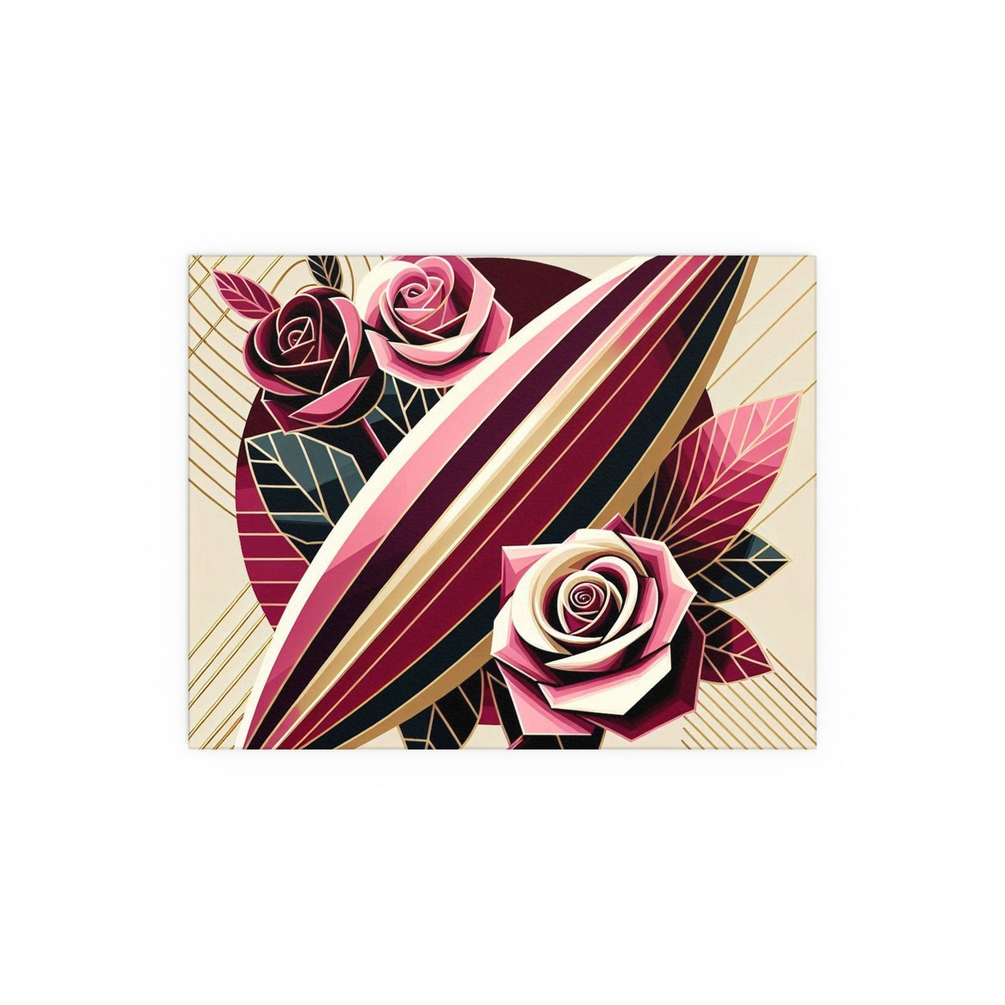 Elegant Floral Silk Poster - Indoor/Outdoor Wall Art for Home Decor - Pink & Burgundy Striped Surfboard & Roses