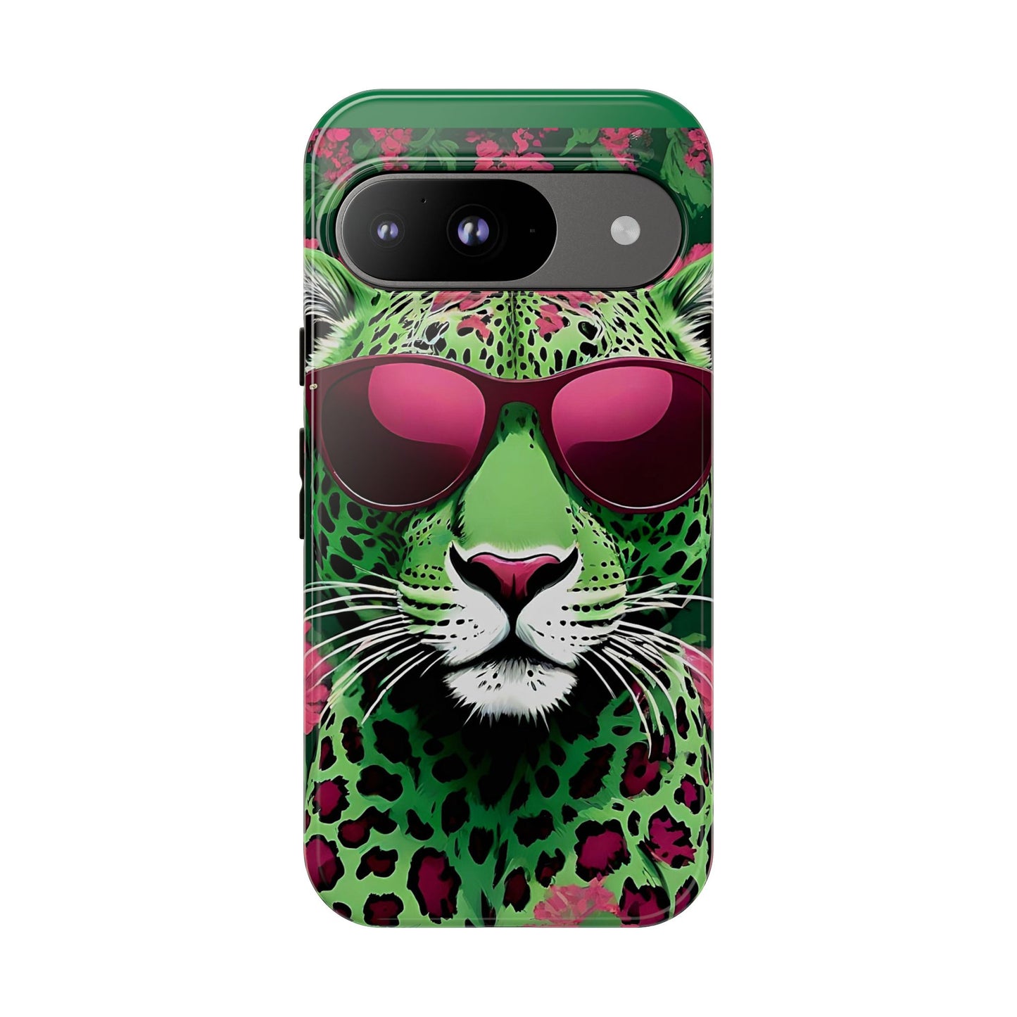 Phone Case - Lime Green & Burgundy Leopard In Sunglasses Design