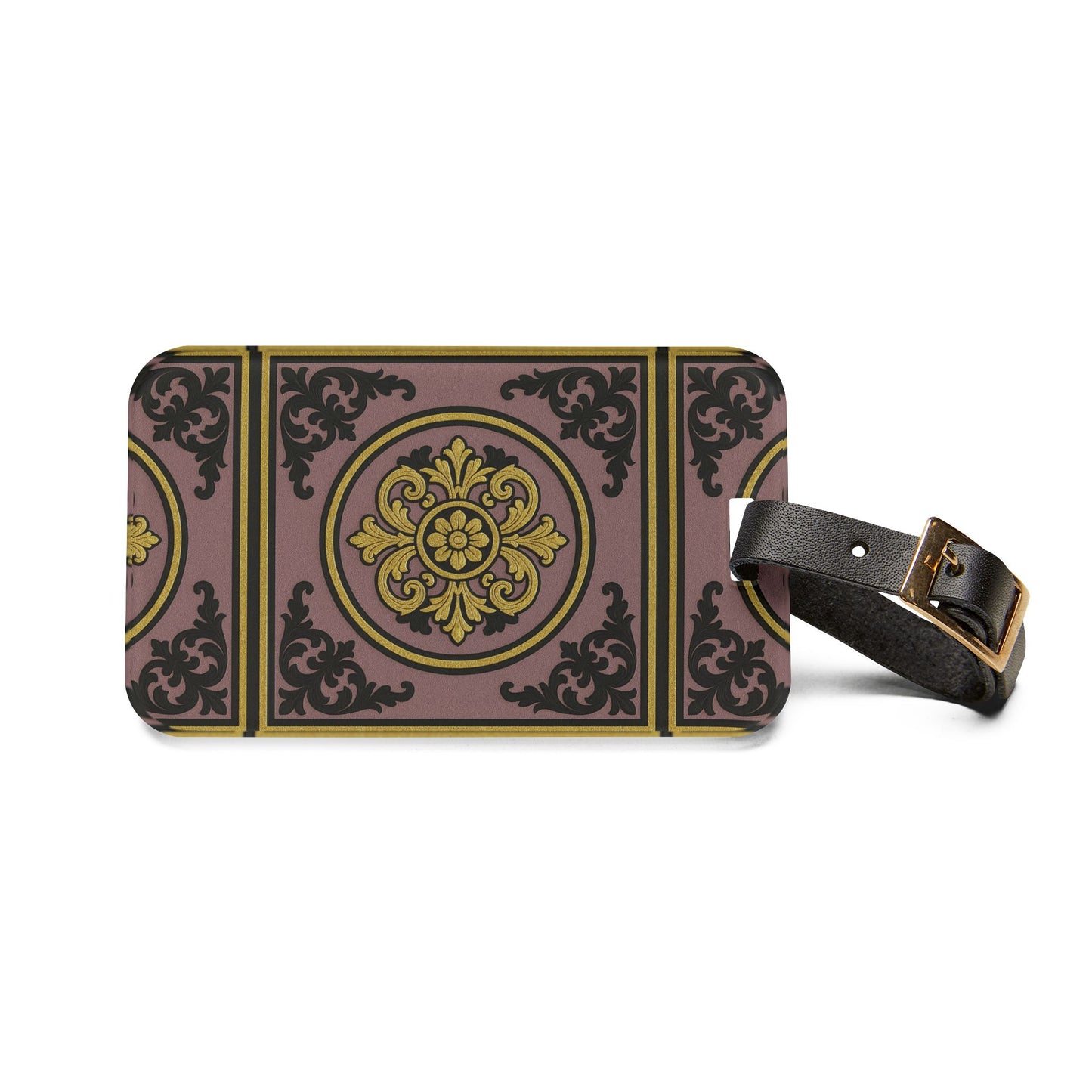 Chic Gilded Mauve With Gold-Black Baroque Vintage Luggage Tag, Elegant Travel Accessory, Personalized Gift for Travelers, Holiday Travel Gear