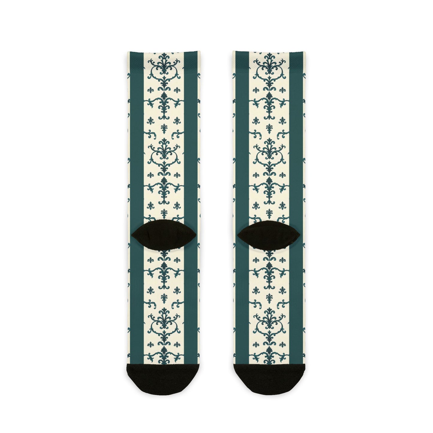 Vintage Unisex Patterned Crew Socks for Cozy Casual Wear, Fun Gift for Birthdays, Holidays, Athleisure, Fashion Statement - Teal Striped Rococo