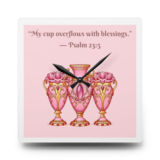 Inspirational Acrylic Wall Clock with Psalm 23:5, Home Decor, Gift for Her, Motivational Wall Art, Christian Decor, Prayer Room Accent