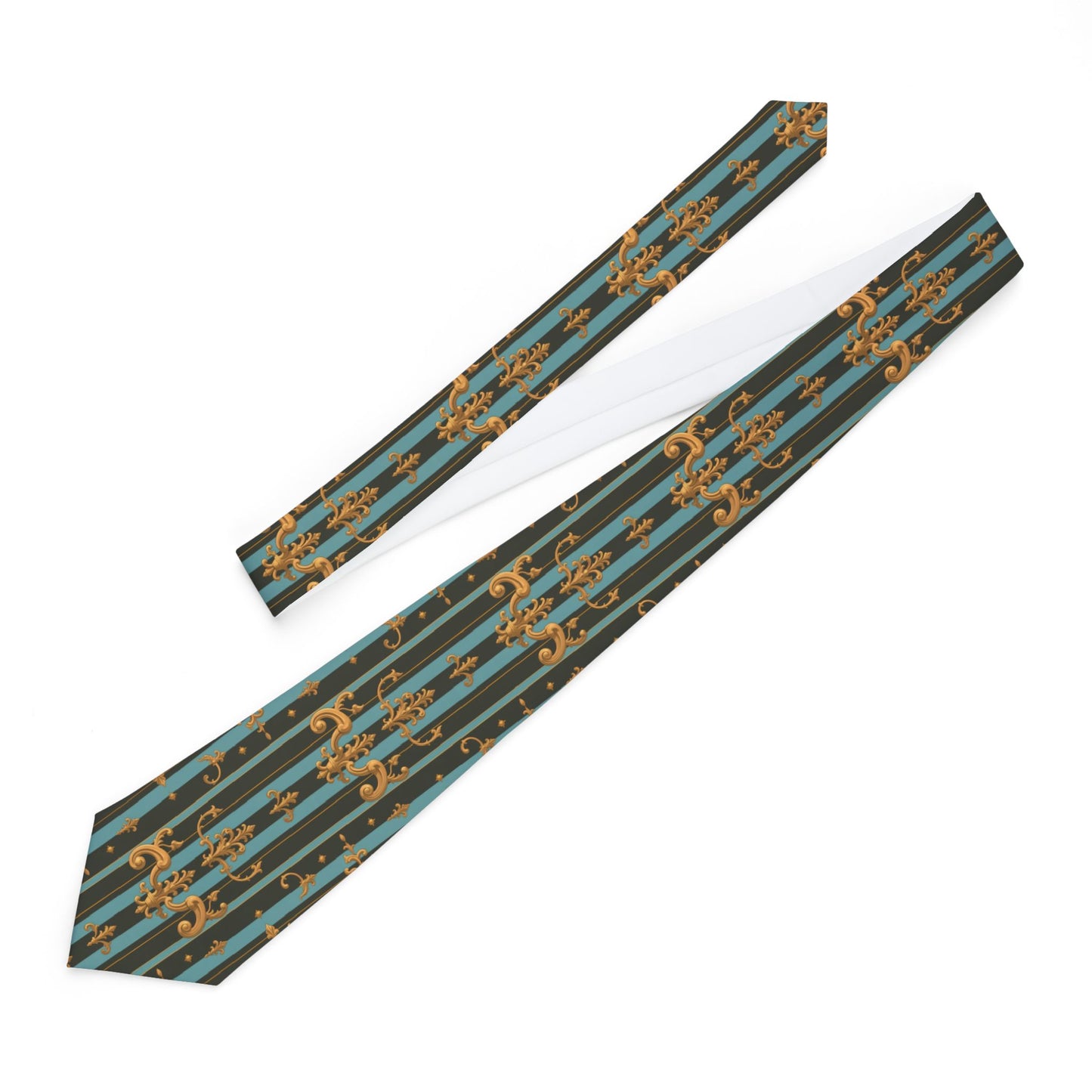 Elegant Pattern Necktie, Stylish Men's Tie, Formal Wear Accessory, Gift for Him, Office Attire, Wedding Guest Tie - Black & Turquoise Striped Baroque