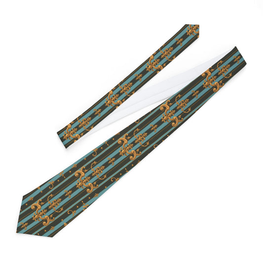 Elegant Pattern Necktie, Stylish Men's Tie, Formal Wear Accessory, Gift for Him, Office Attire, Wedding Guest Tie - Black & Turquoise Striped Baroque